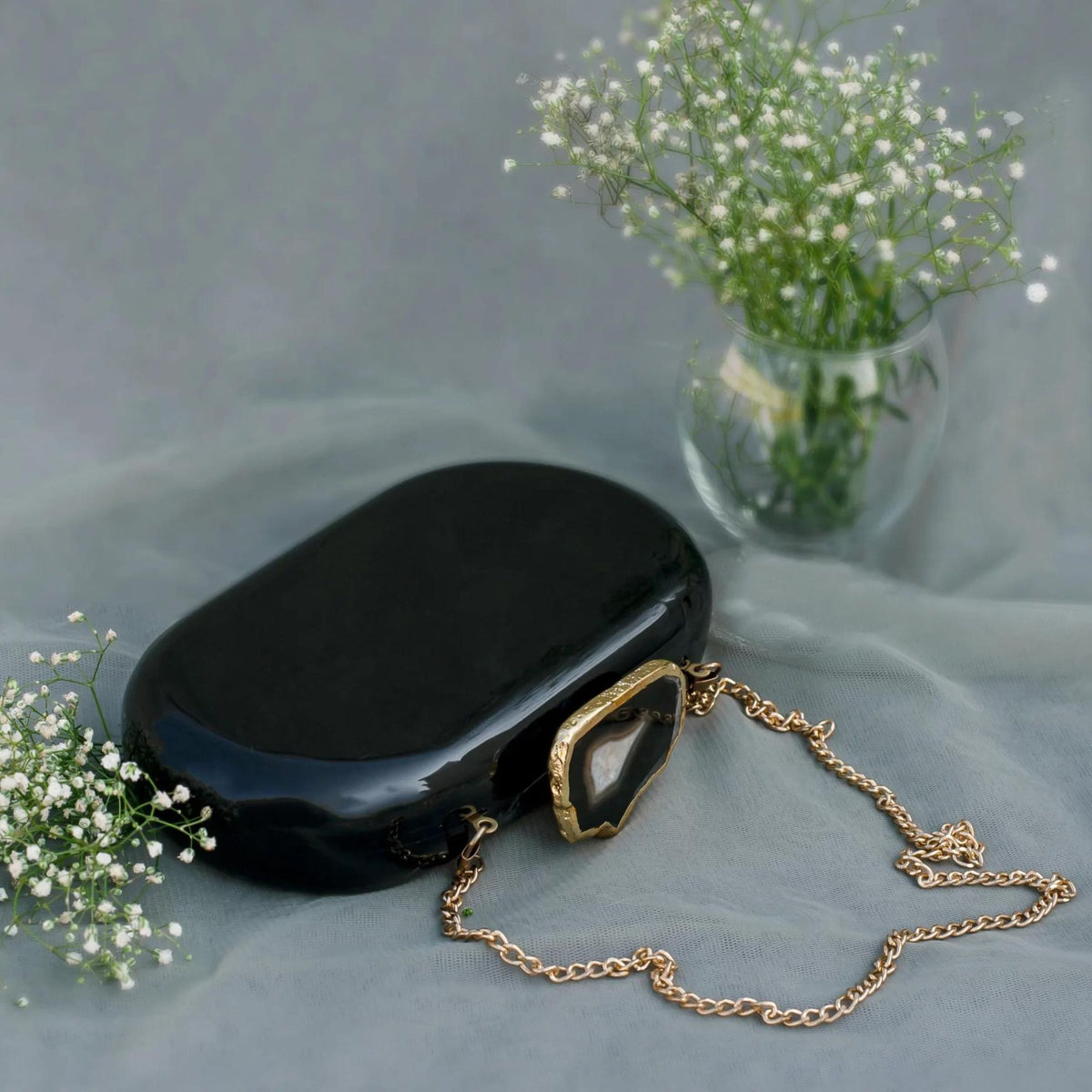 The Black Baroque Capsule Clutch - Black Stone