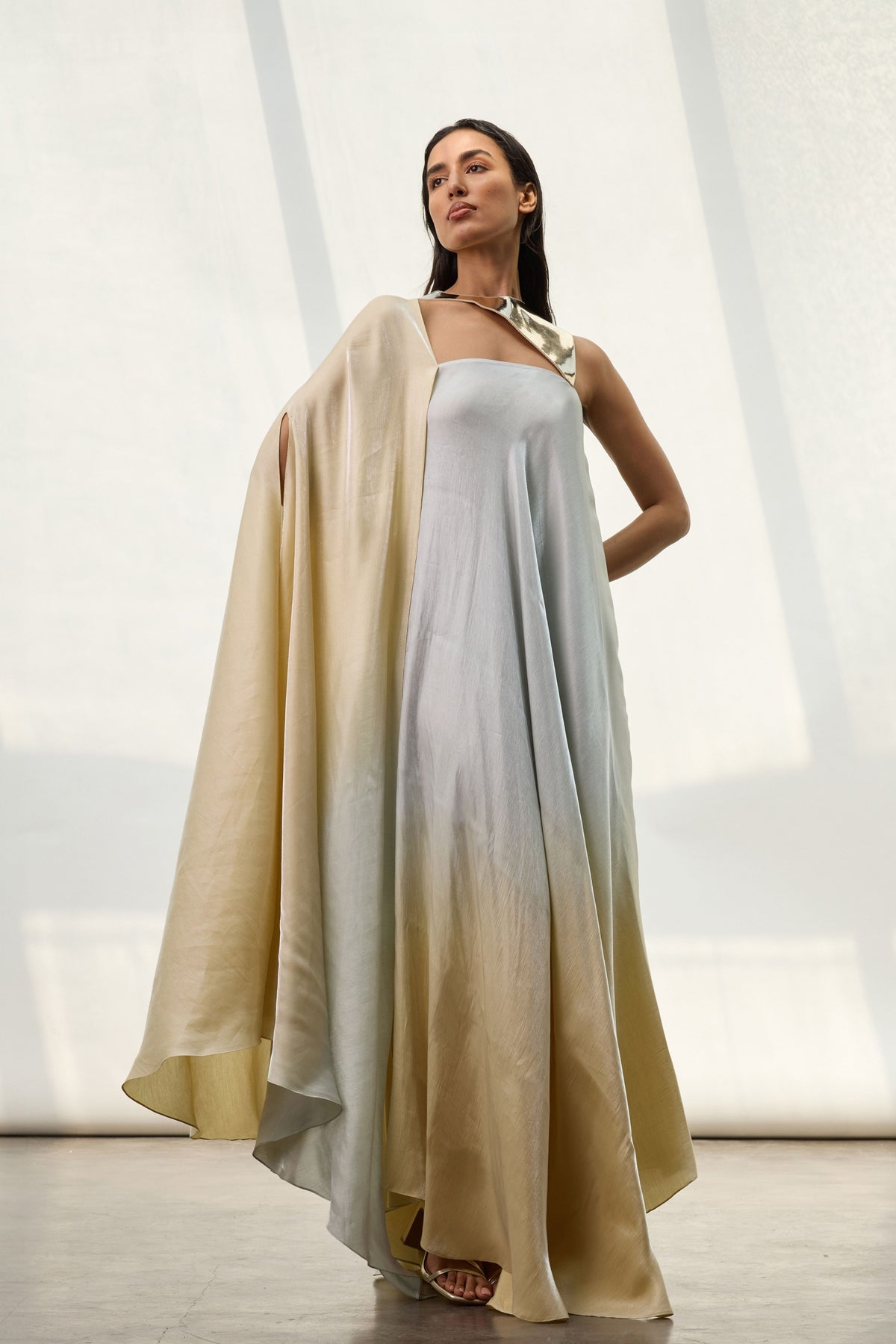 Asymmetric Satin Kaftan Dress