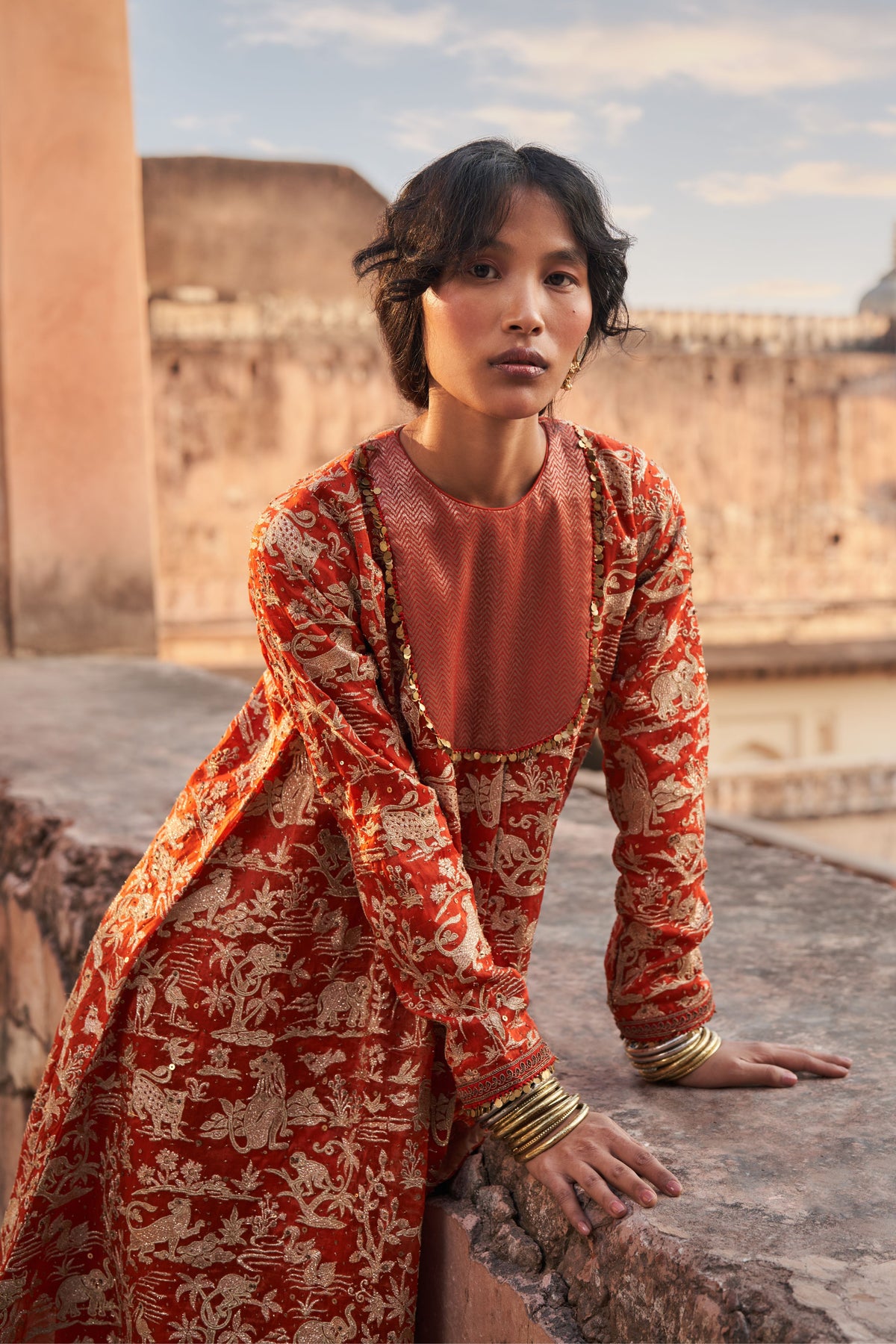 Red Embroidery Kurta