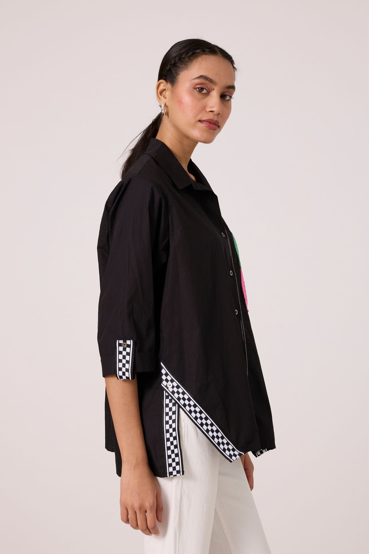 Doris Applique Black Shirt