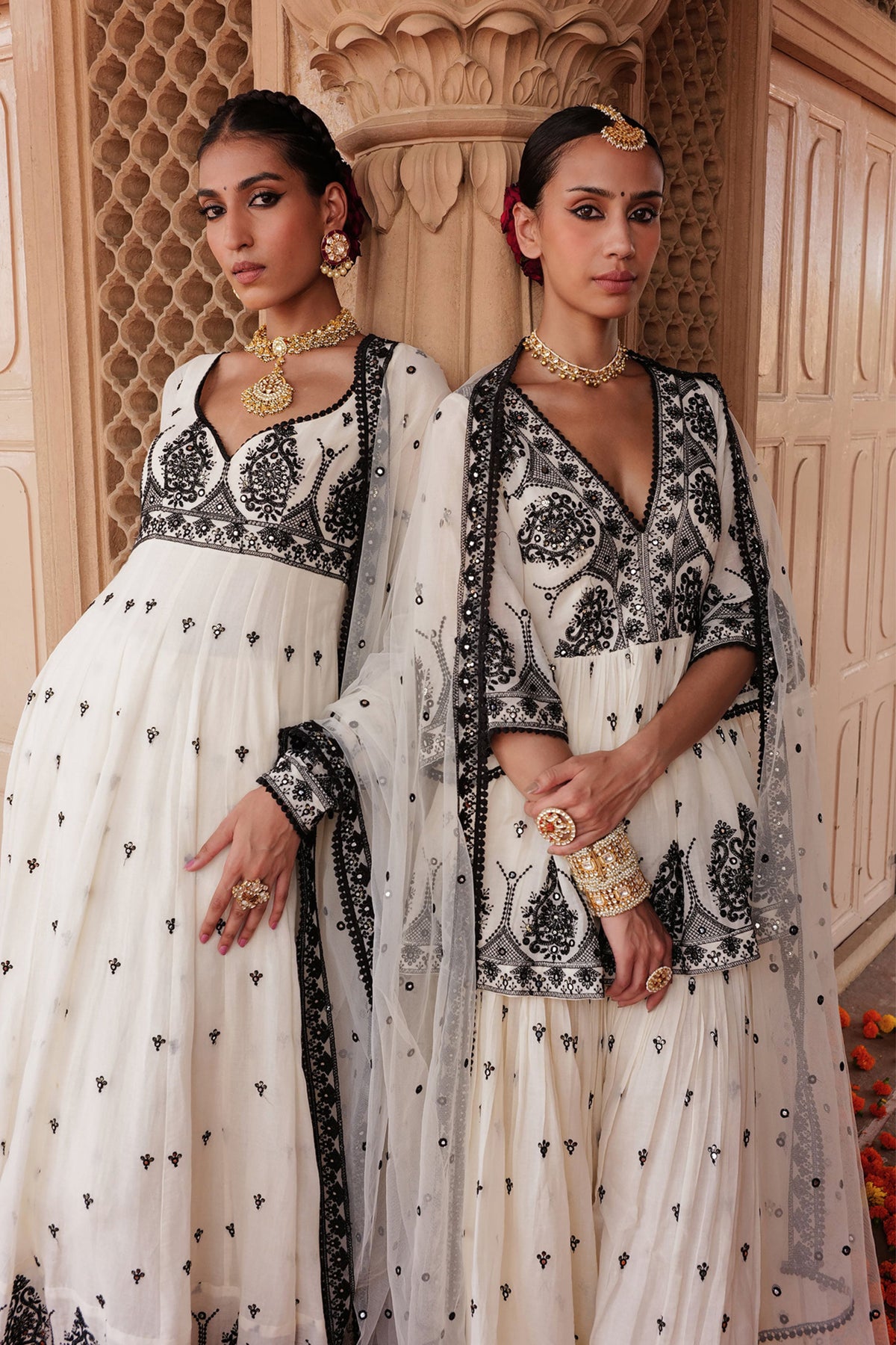 Black &amp; White Tower Anarkali Set