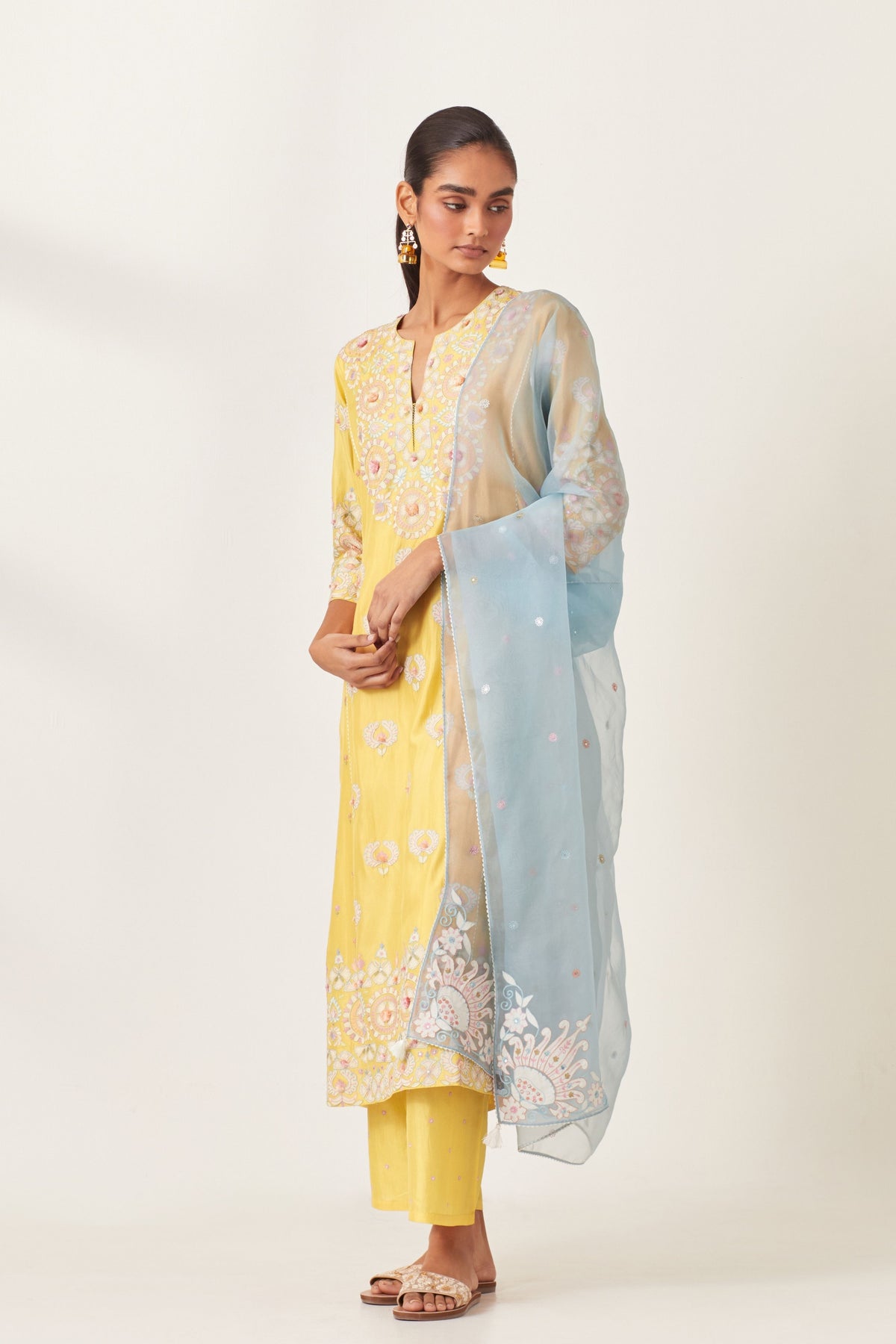 Yellow Kalidar Straight Kurta Set