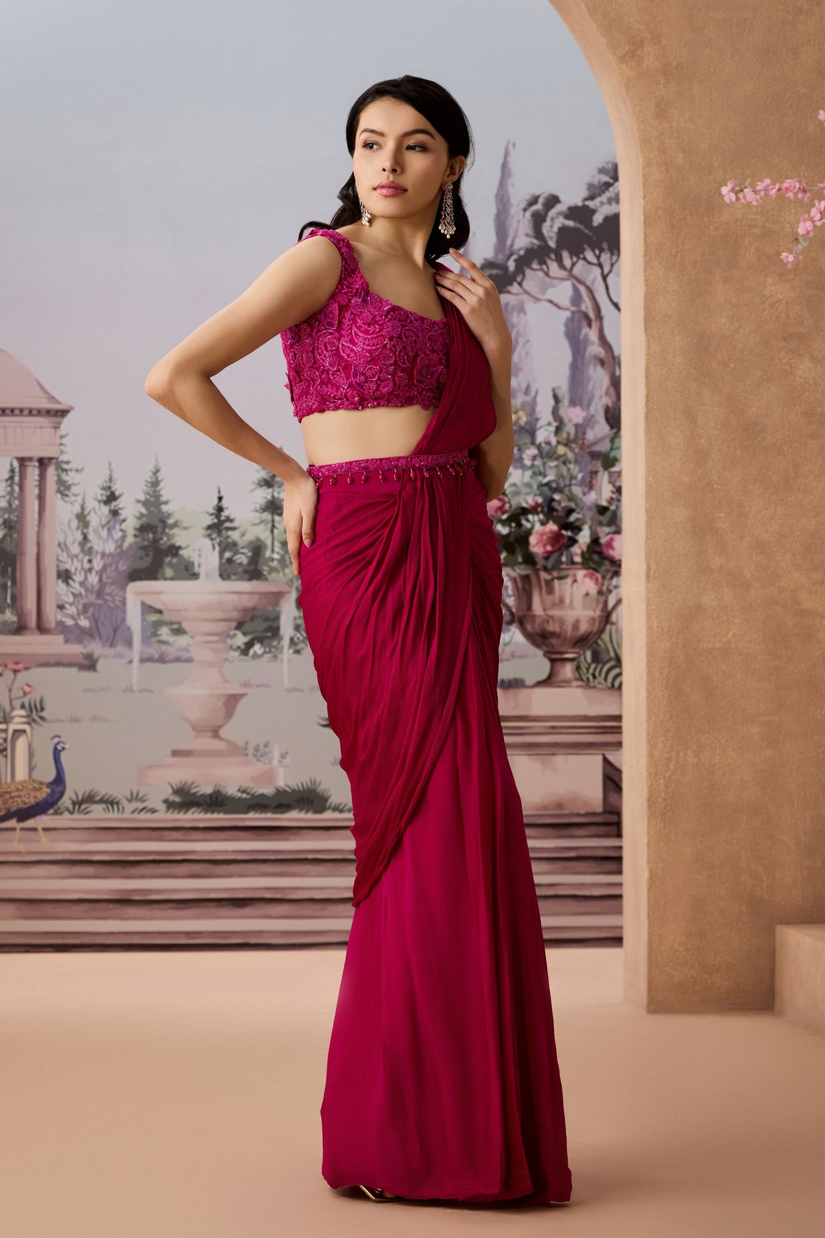 Magenta 3d Saree Set