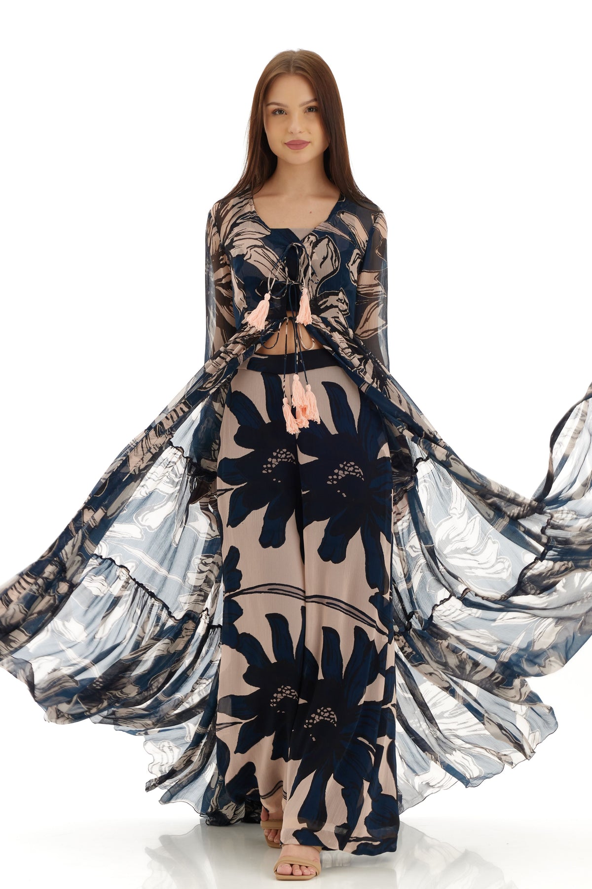 Blue and Off White Floral Cape