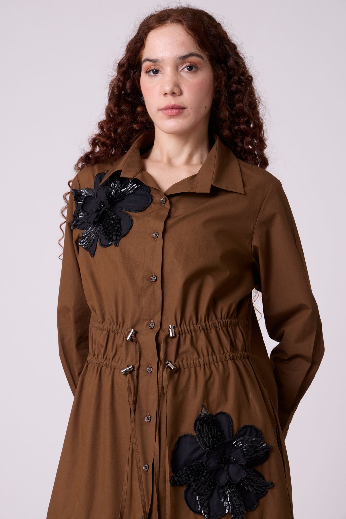 Miles Applique Olive Brown Dress