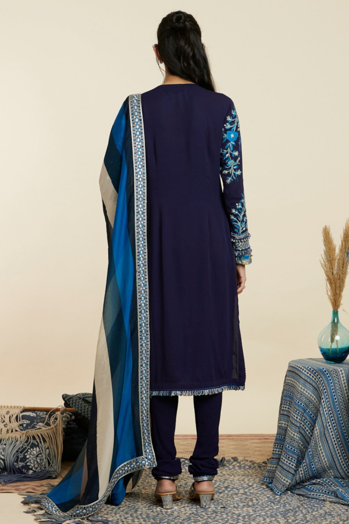 Blue Embellished Yoke Kurta Set