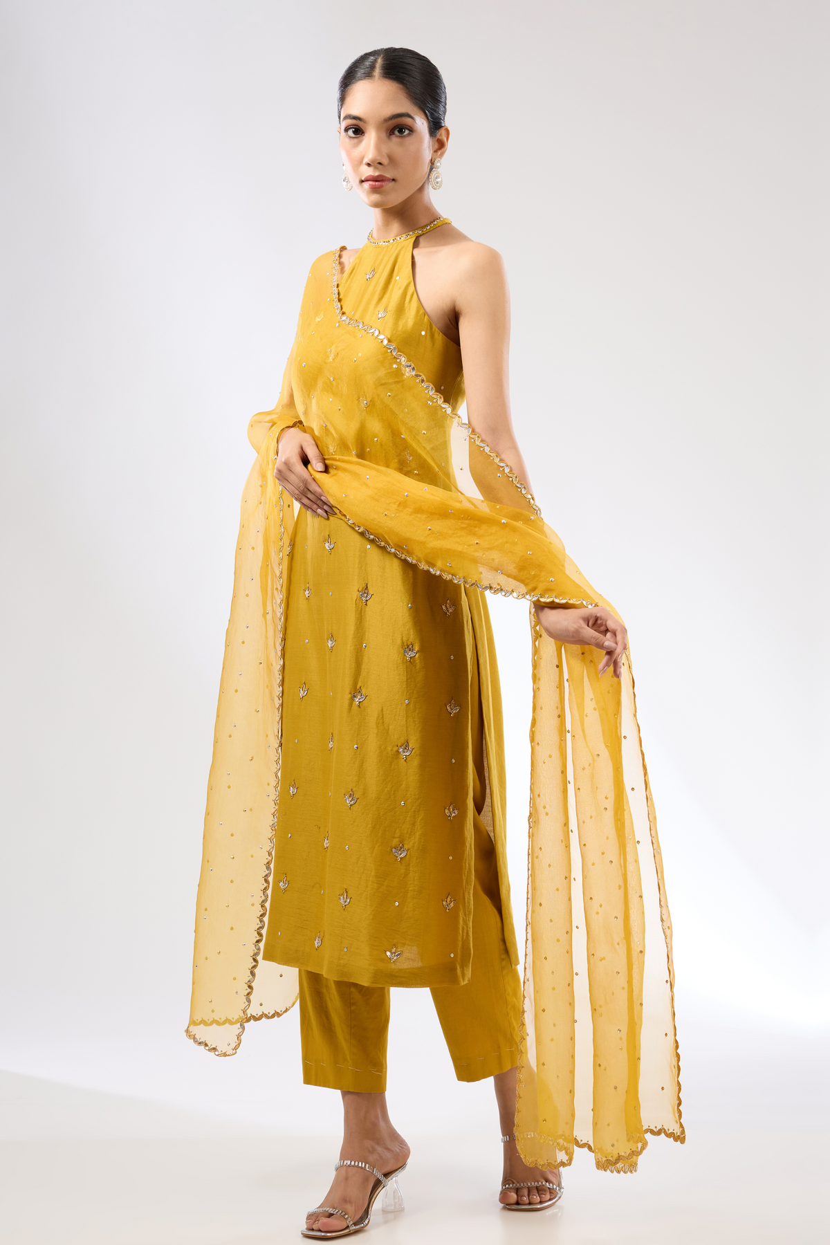 Mustard Halter Kurta Set