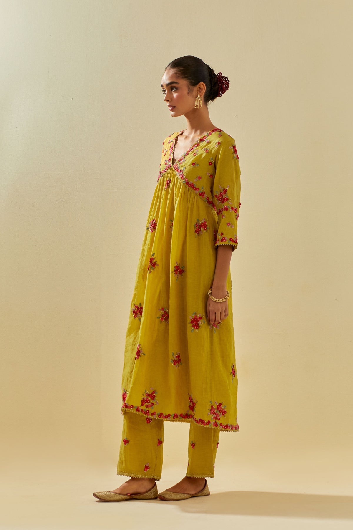 Yellow V Neck Kurta Set