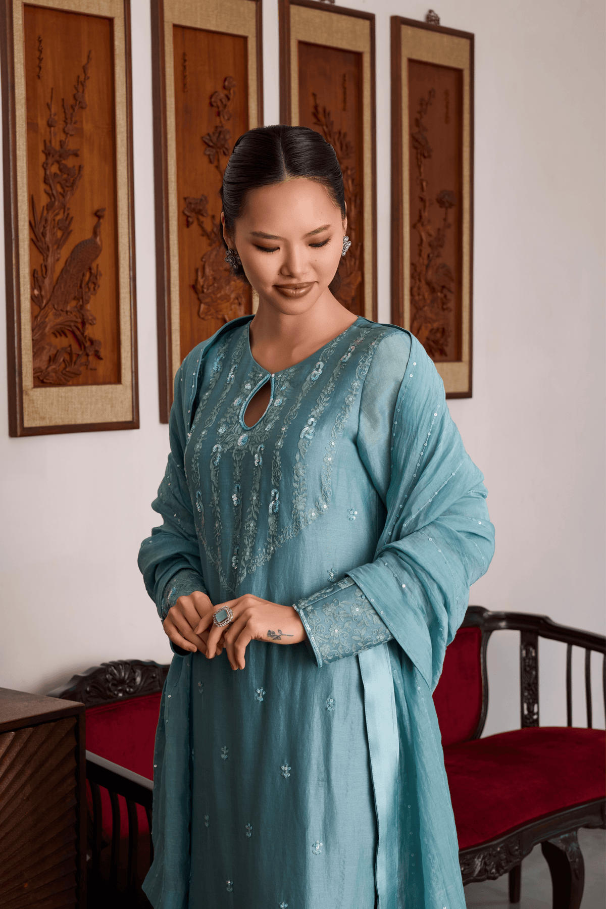 Blue Chanderi Kurta Set