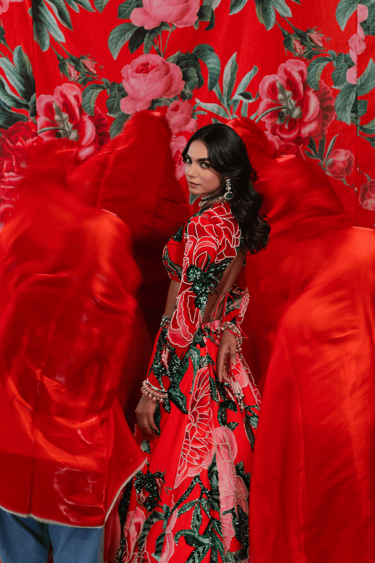 Red Top With Lehenga