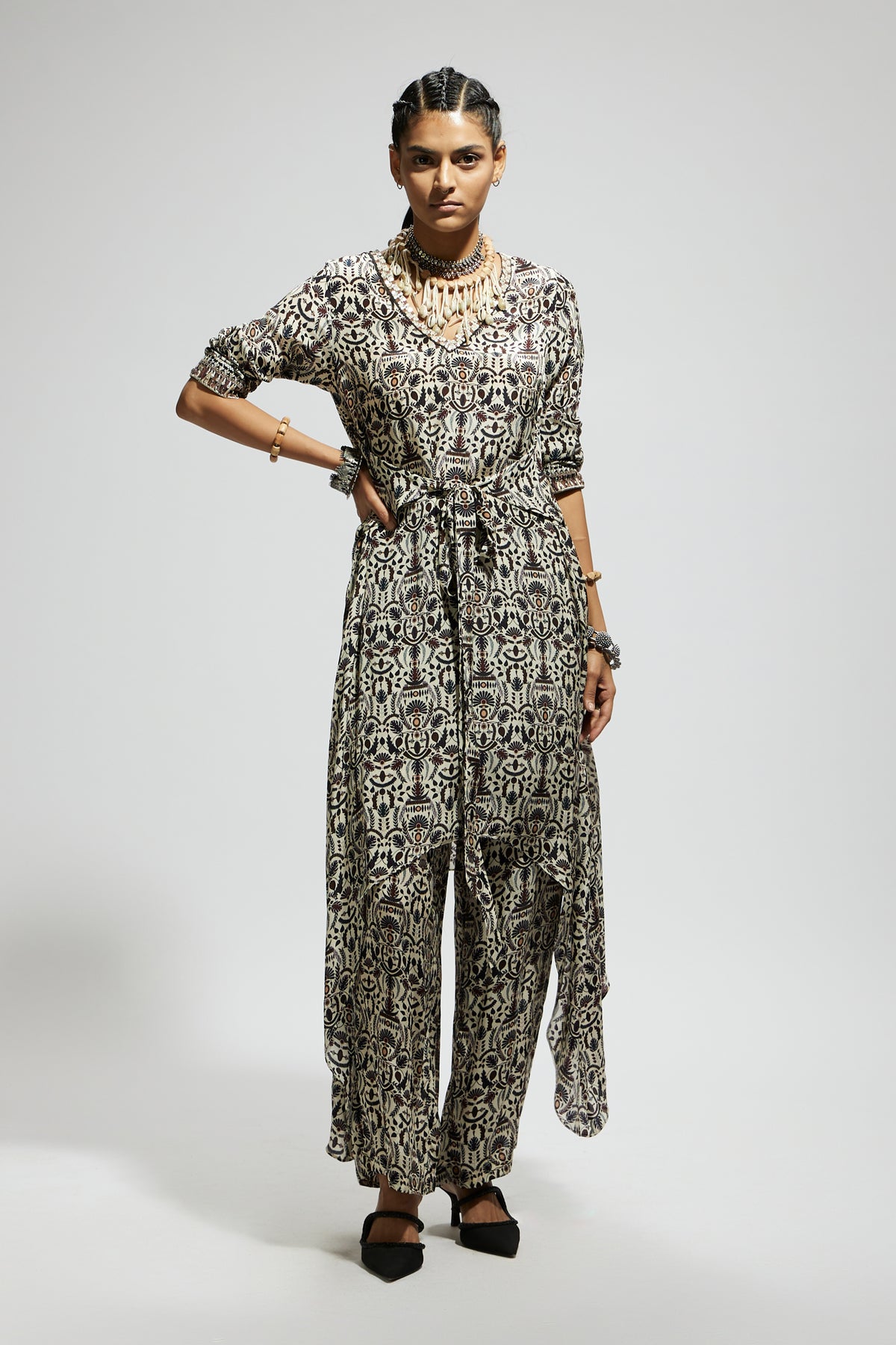 White Jaal Print Tunic Set