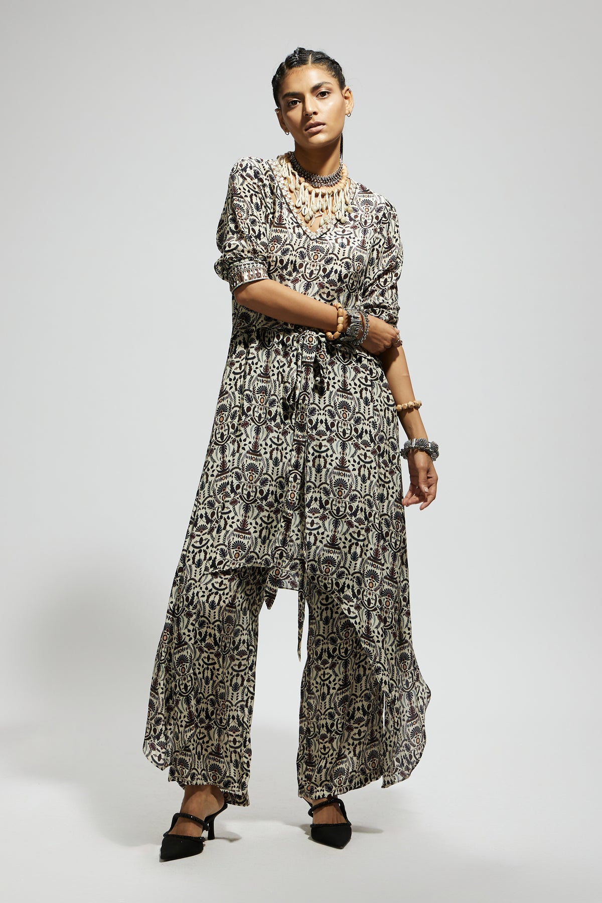 White Jaal Print Tunic Set