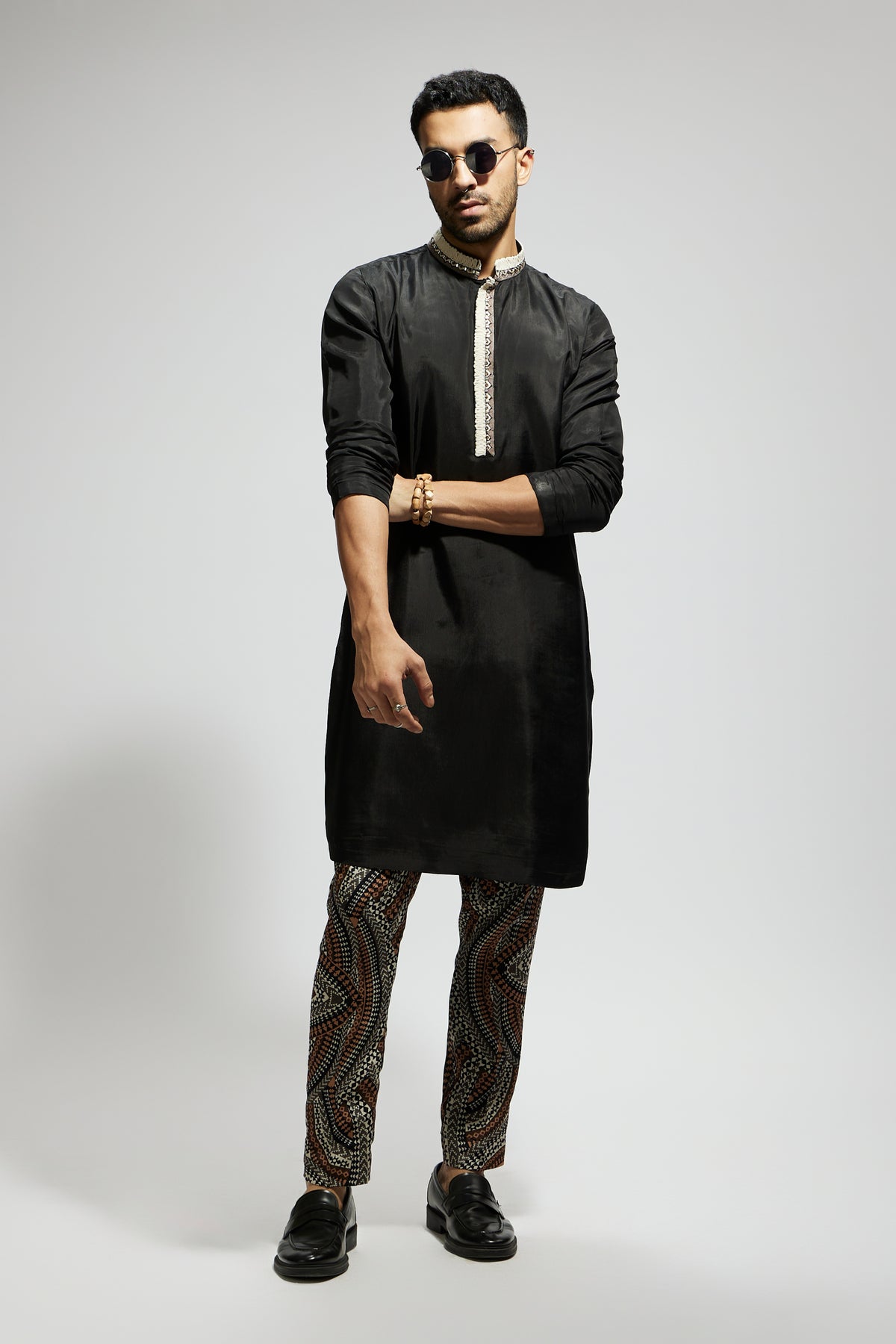 Black Solid Printed Kurta Set