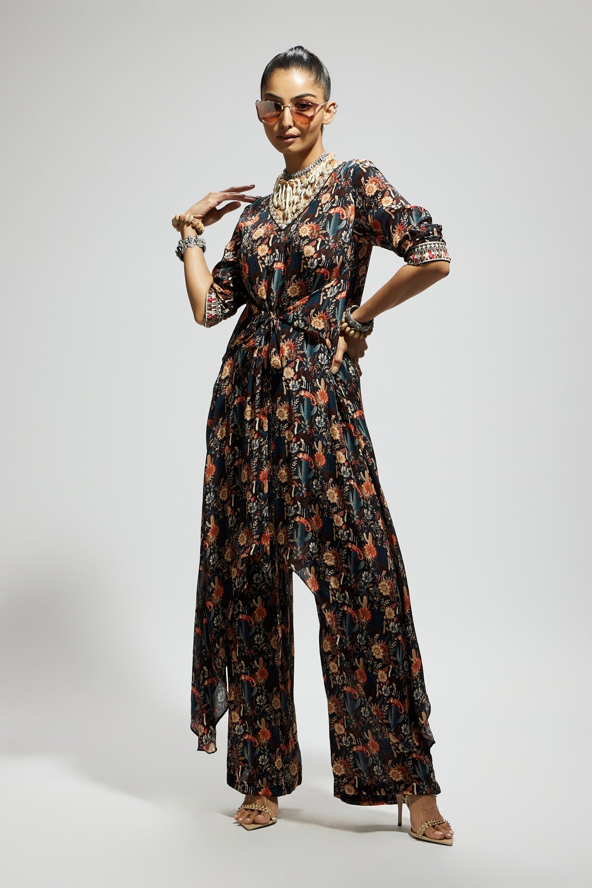 Black Jaal Print Tunic Set