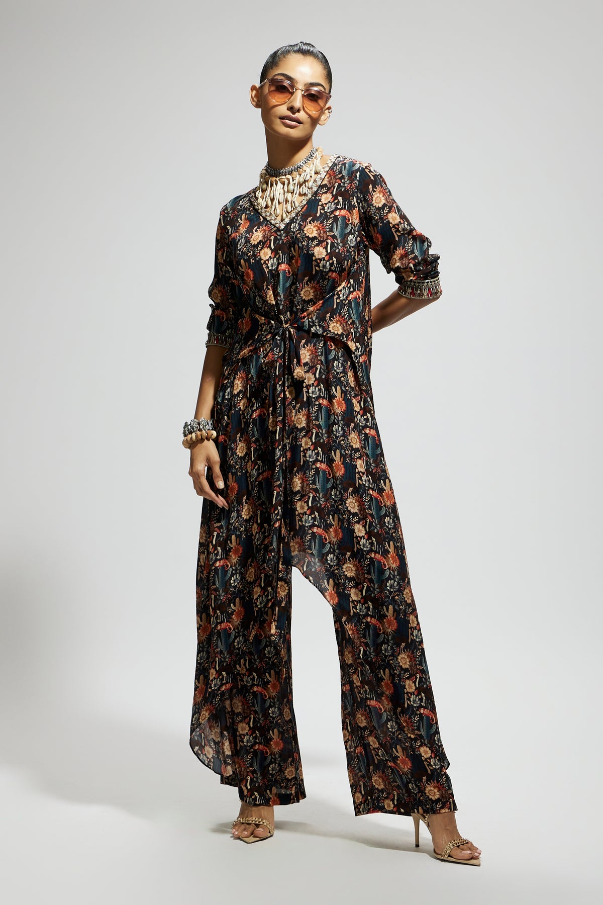 Black Jaal Print Tunic Set