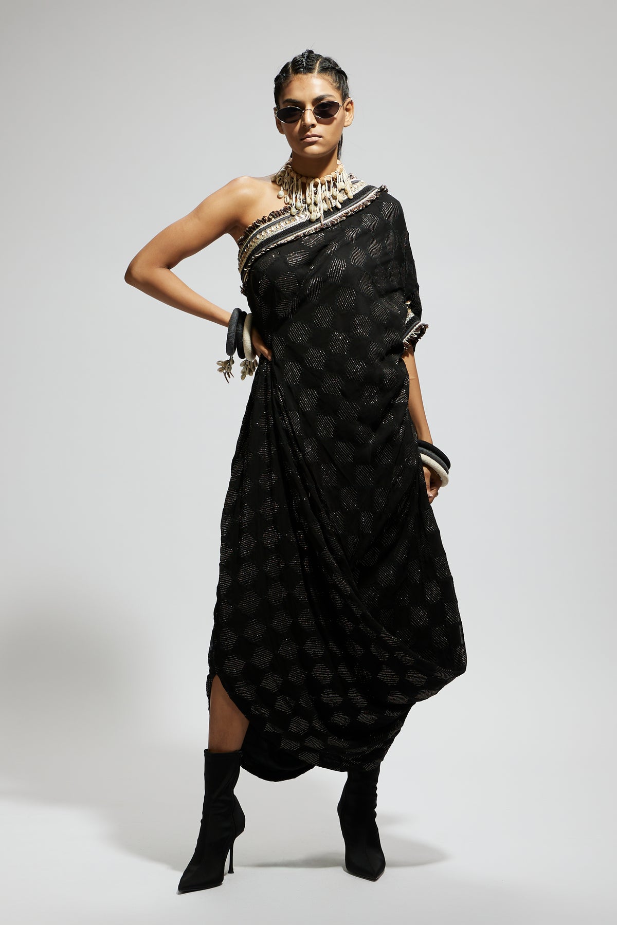 Aztec One Shoulder Cowl Dress