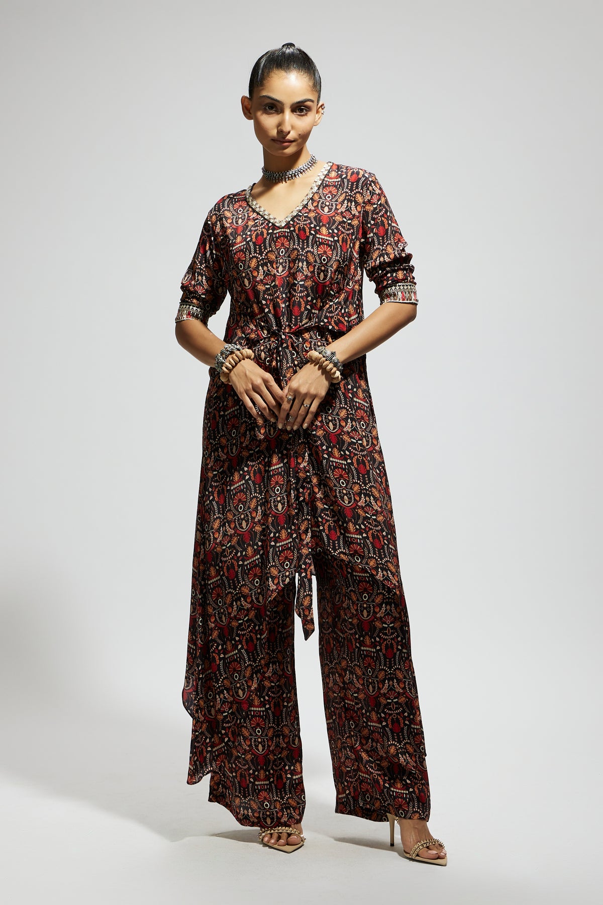 Grey Jaal Print Tunic Set