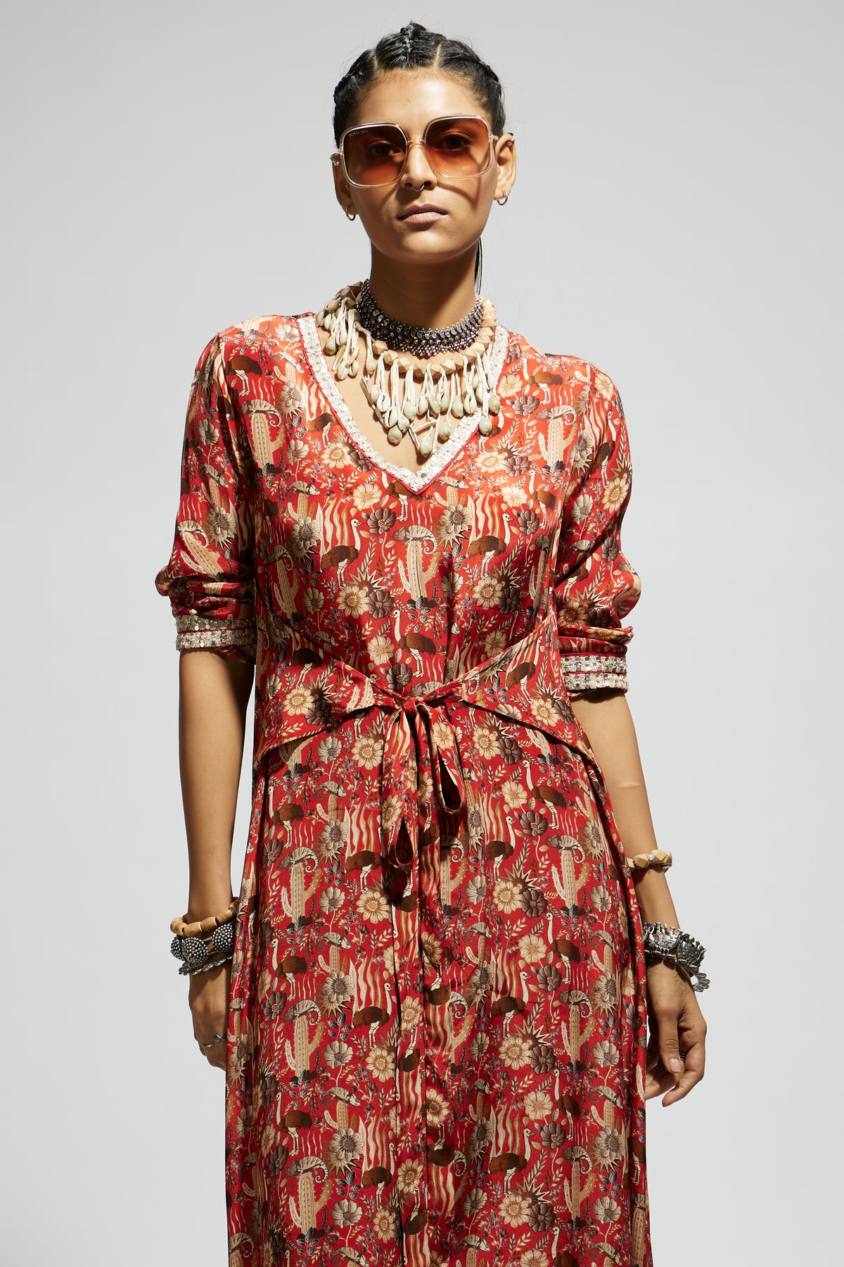 Orange Jaal Print Tunic Set