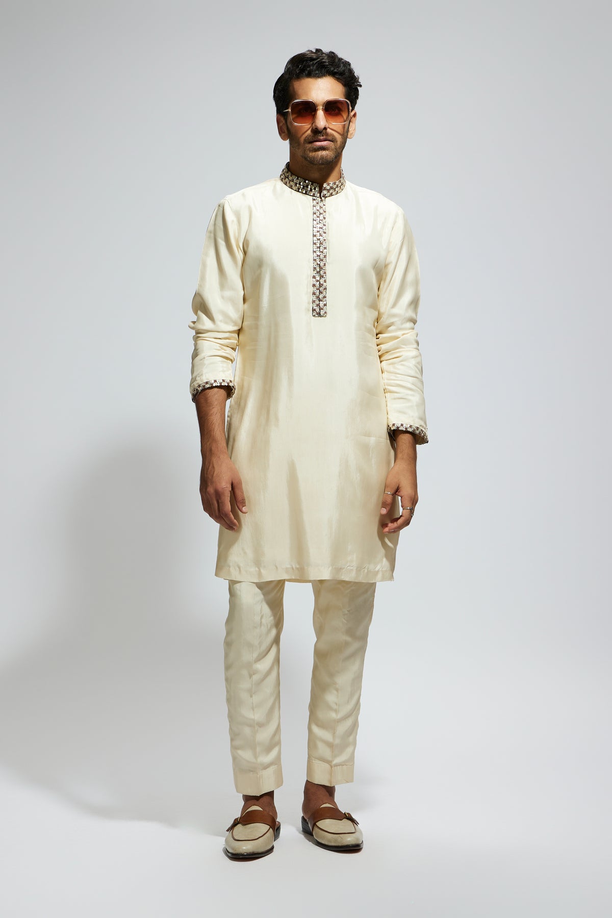 Beige Solid Kurta Set