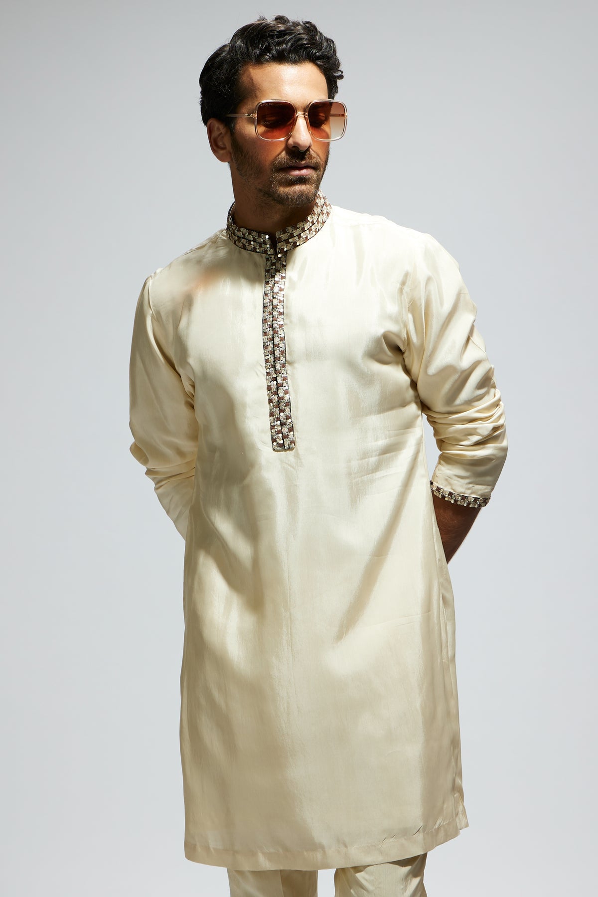 Beige Solid Kurta Set