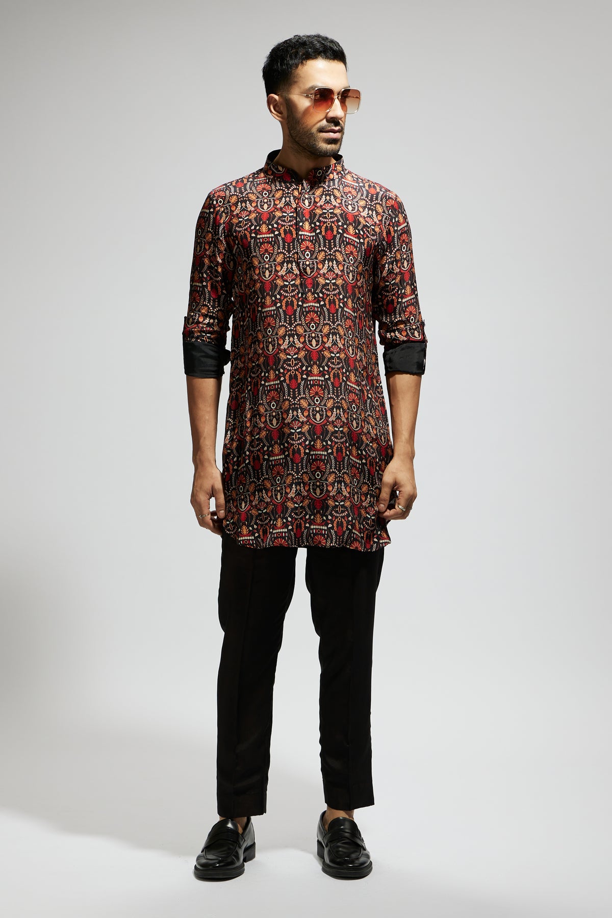 Black Leaf Jaal Printed Kurta