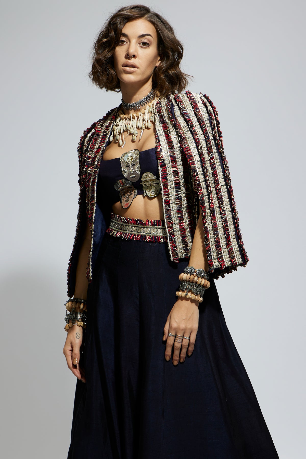 Blue Textured Embellished Noor Jacket