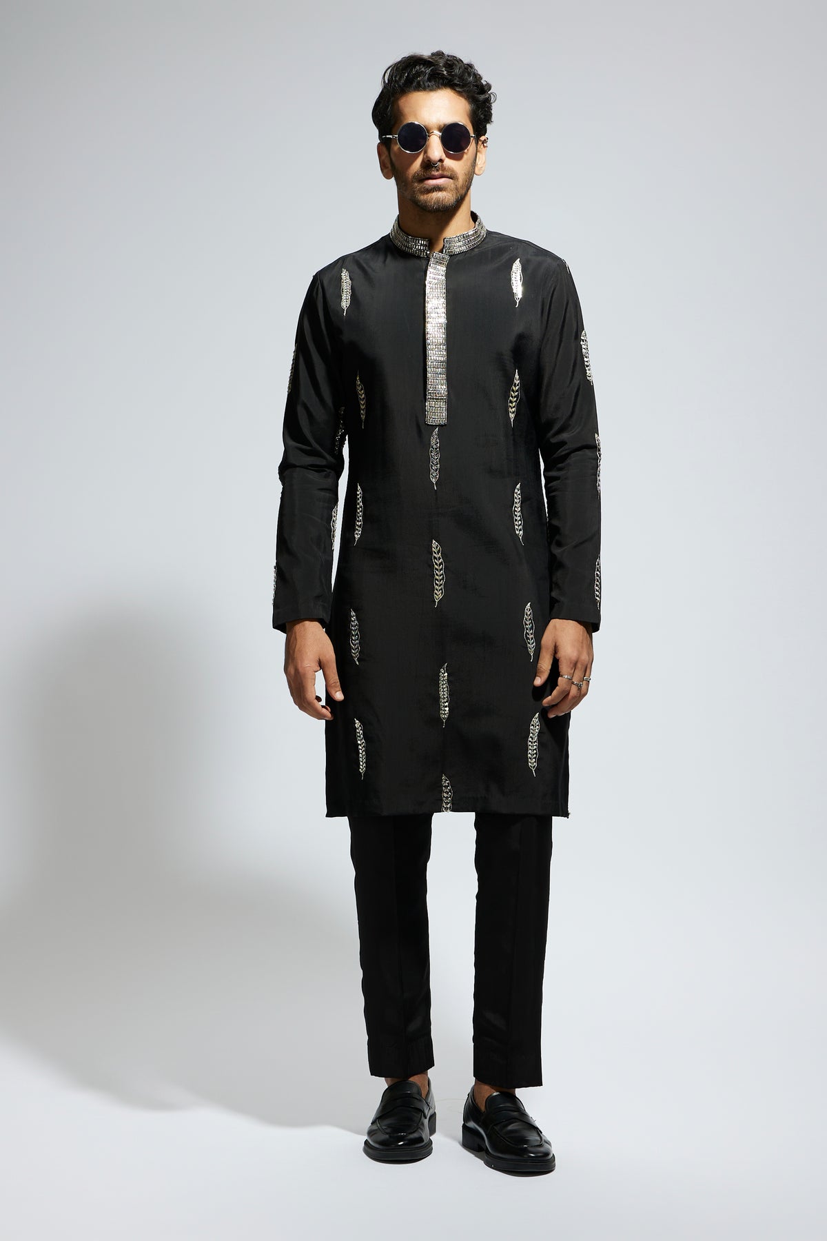 Black Feather Embroidered Kurta Set