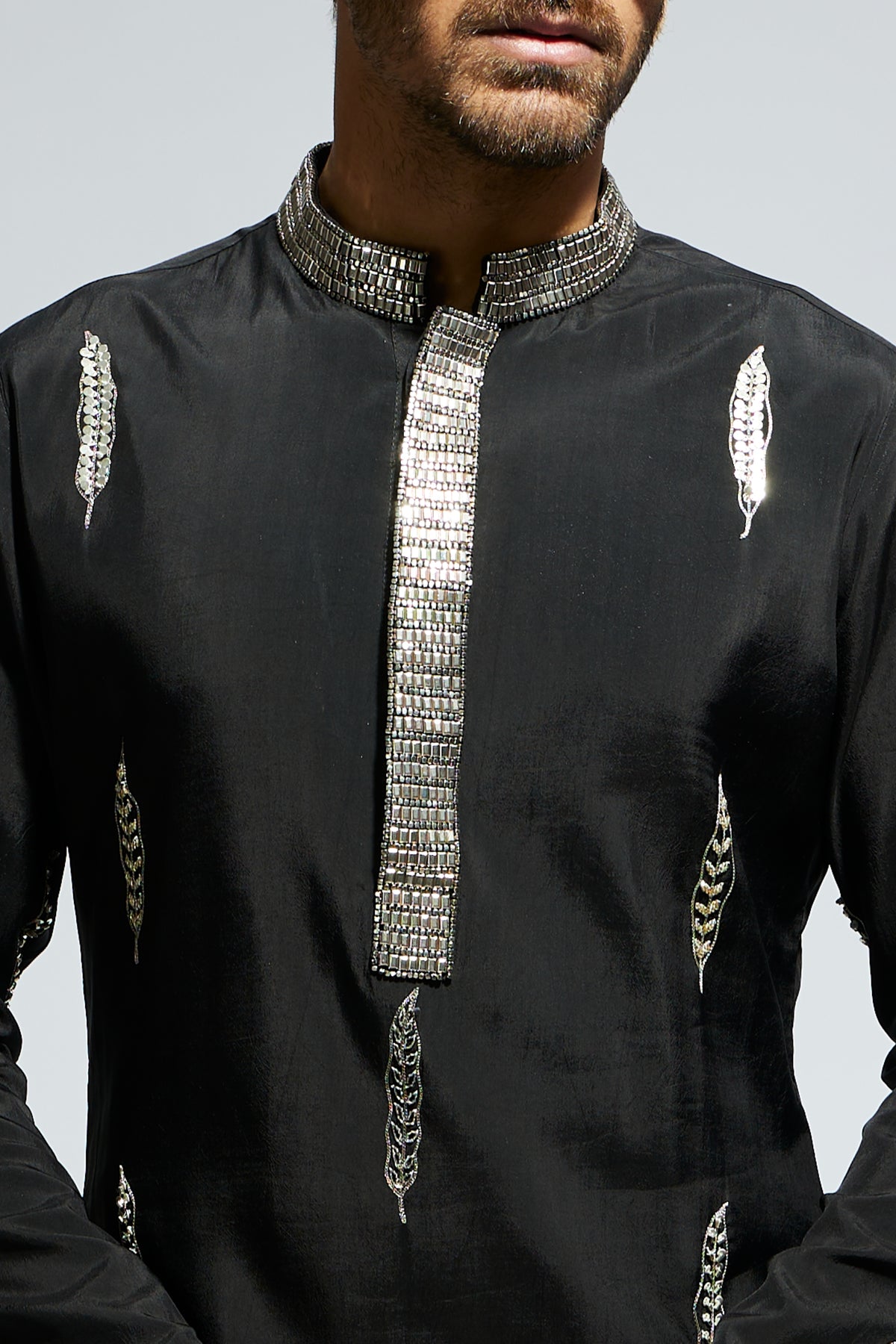 Black Feather Embroidered Kurta Set