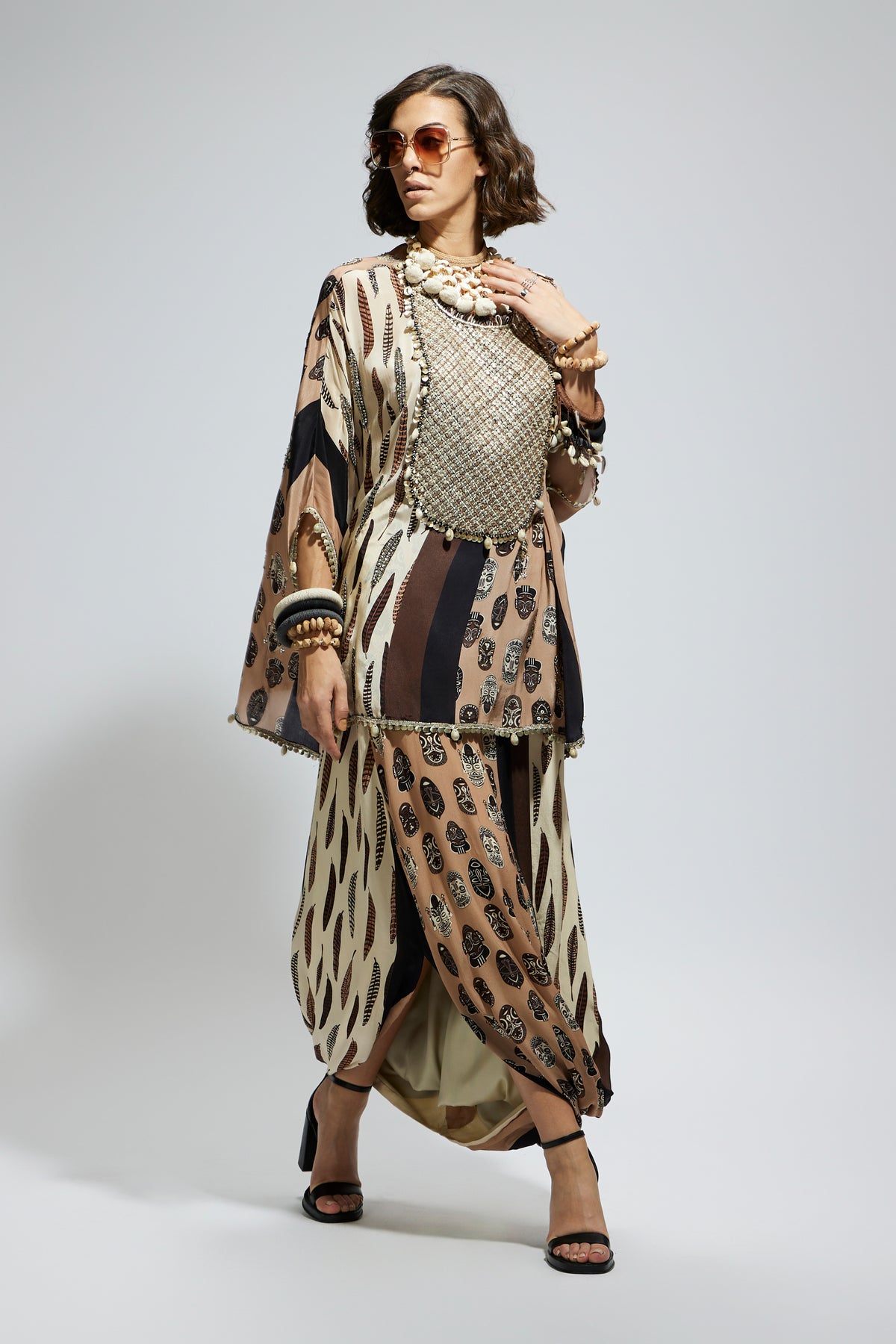 Embroidered Yoke Short Kaftan Set