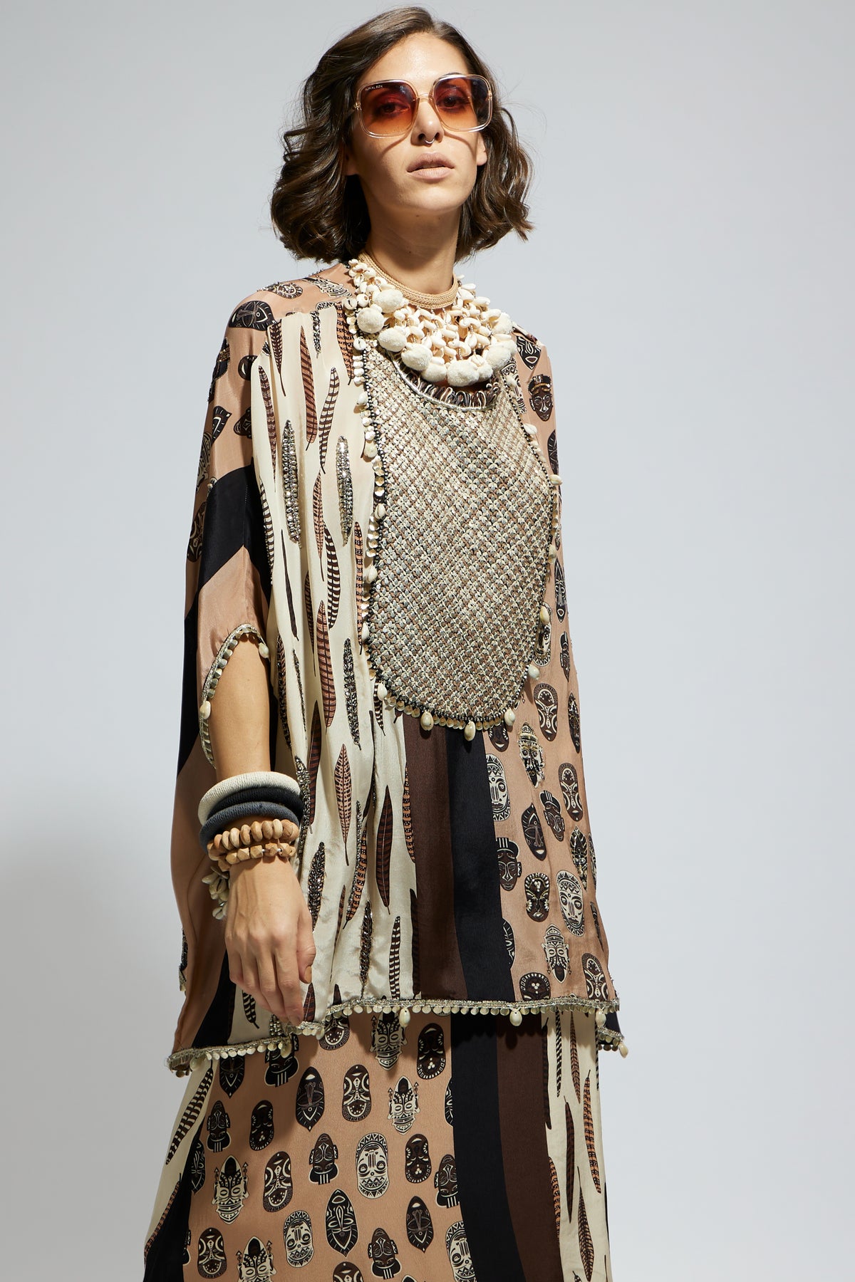 Embroidered Yoke Short Kaftan Set