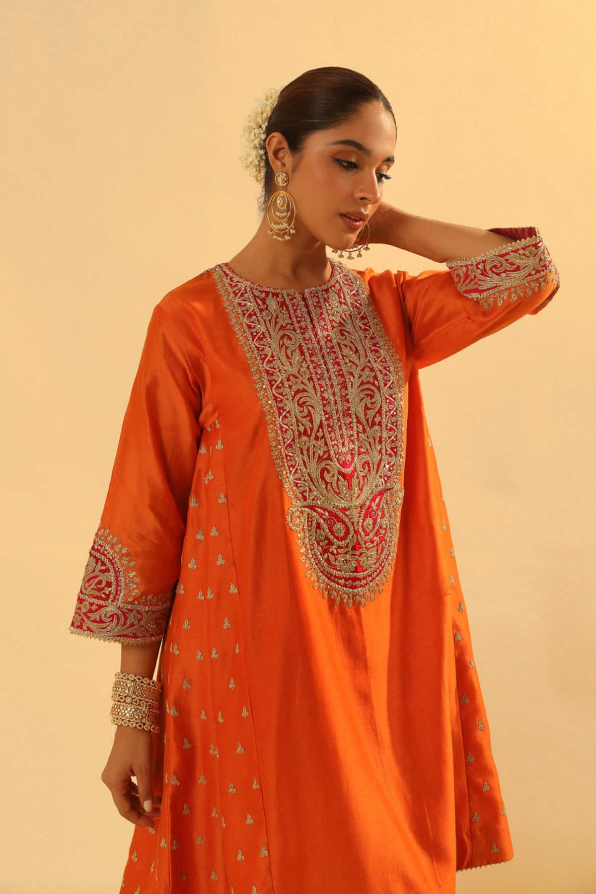 Falisha Short Orange Kalidaar Chauga With Salwar