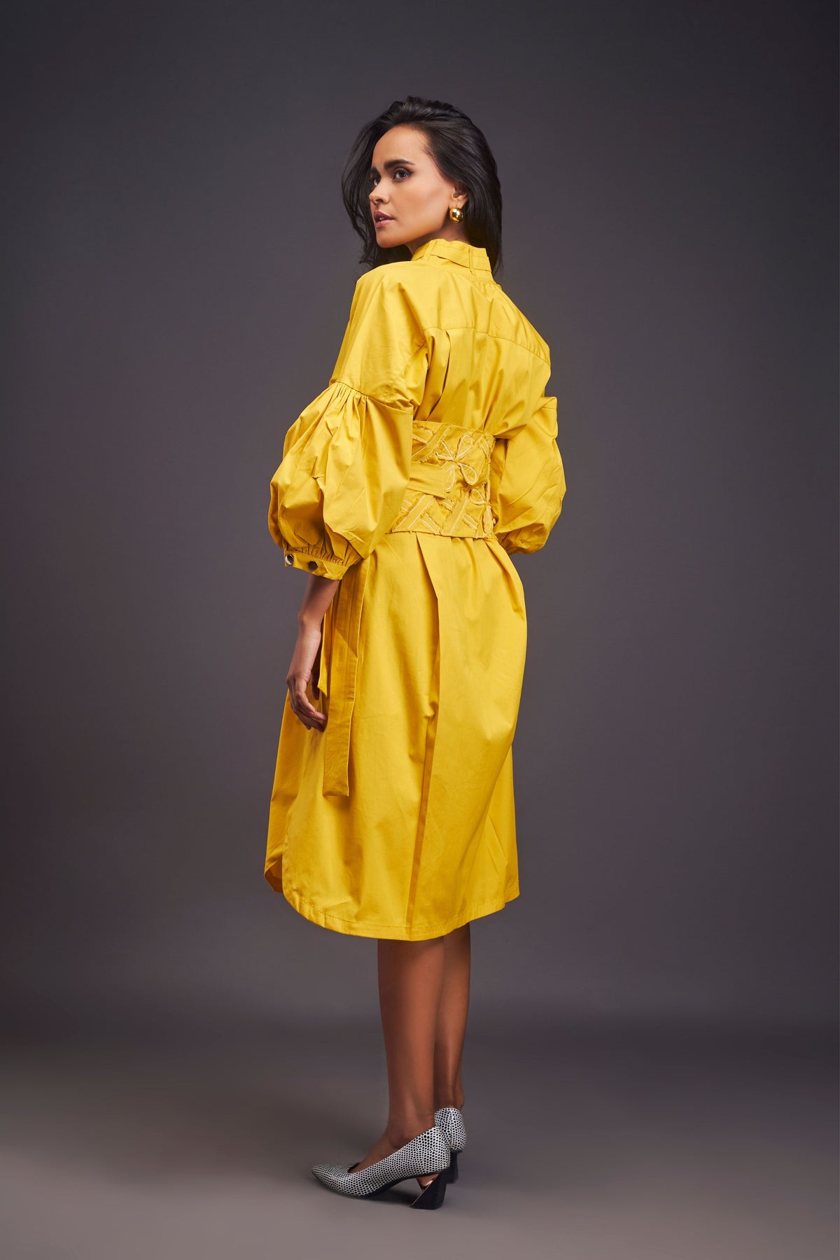 Yellow Shirt Dress With Belt