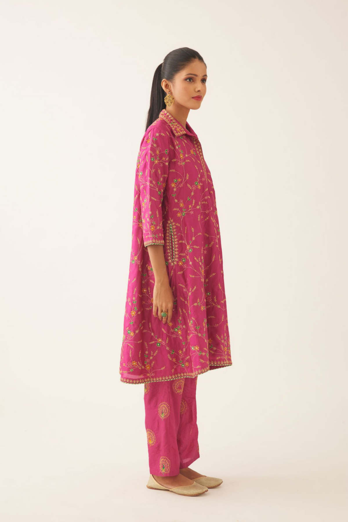 Jazzberry A-line Short  Silk Kurta Set