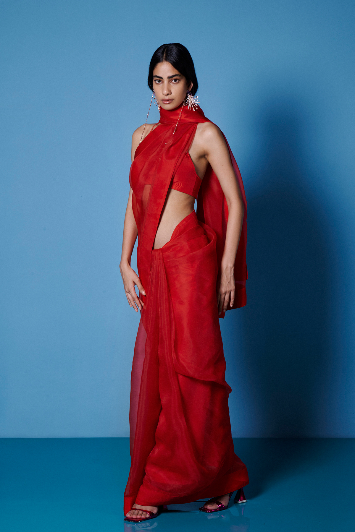 Handwoven Ruby Red Organza Sari