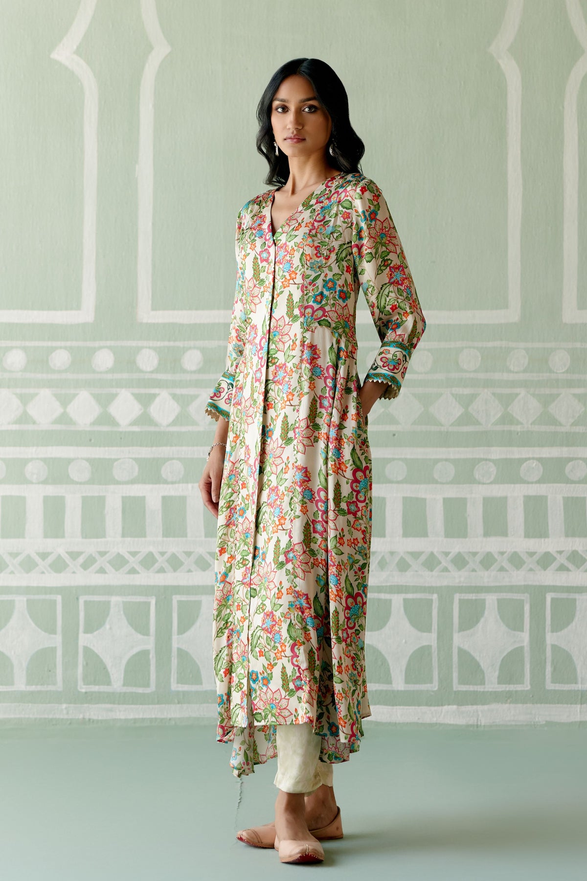 Ecru Floral Kurta Set