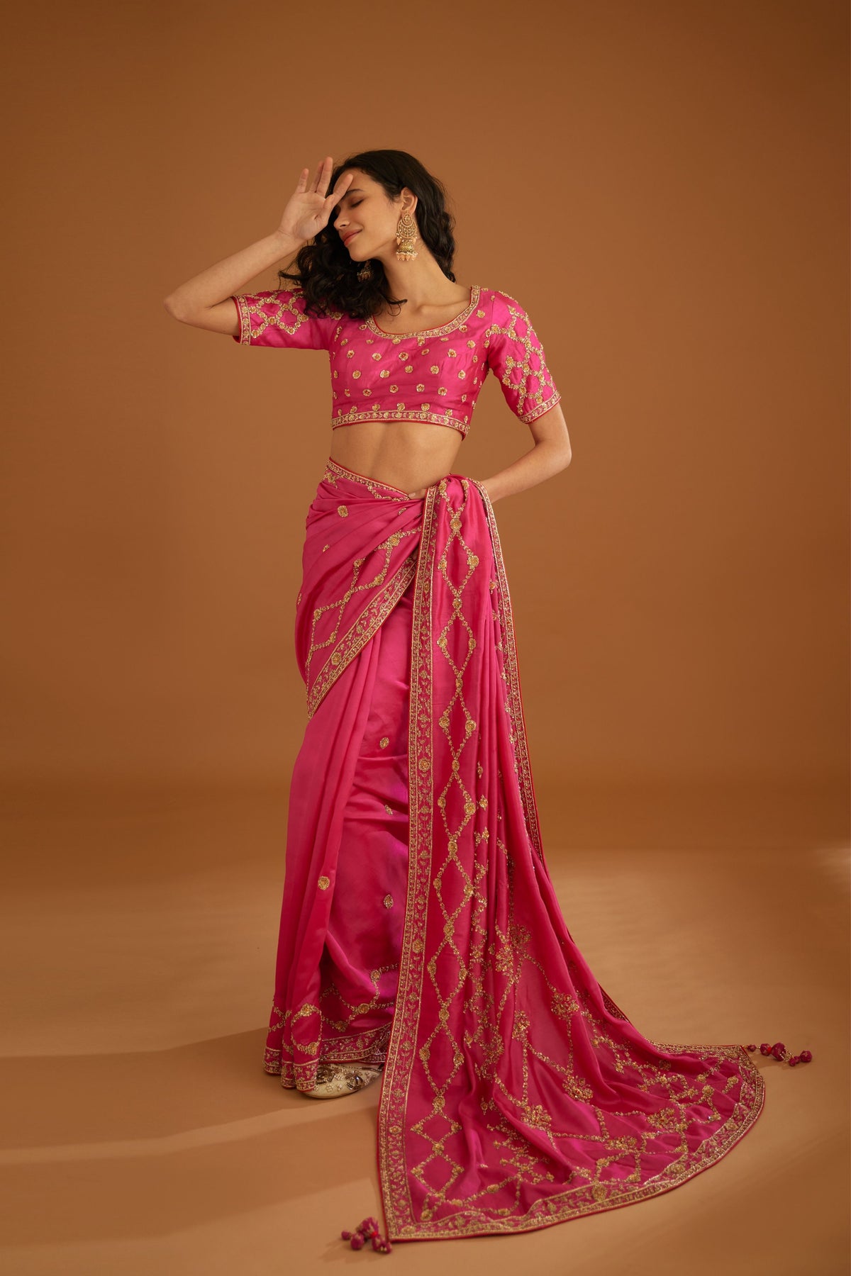 Fuschia pink Saree set