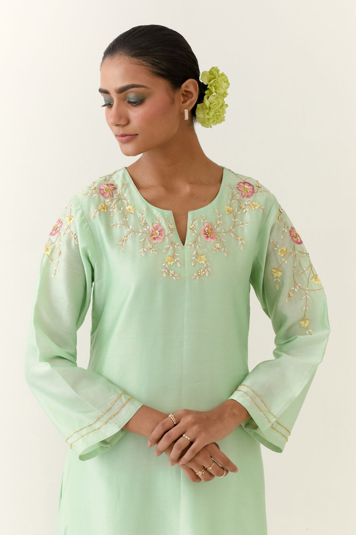 Green Embroidered Kurta