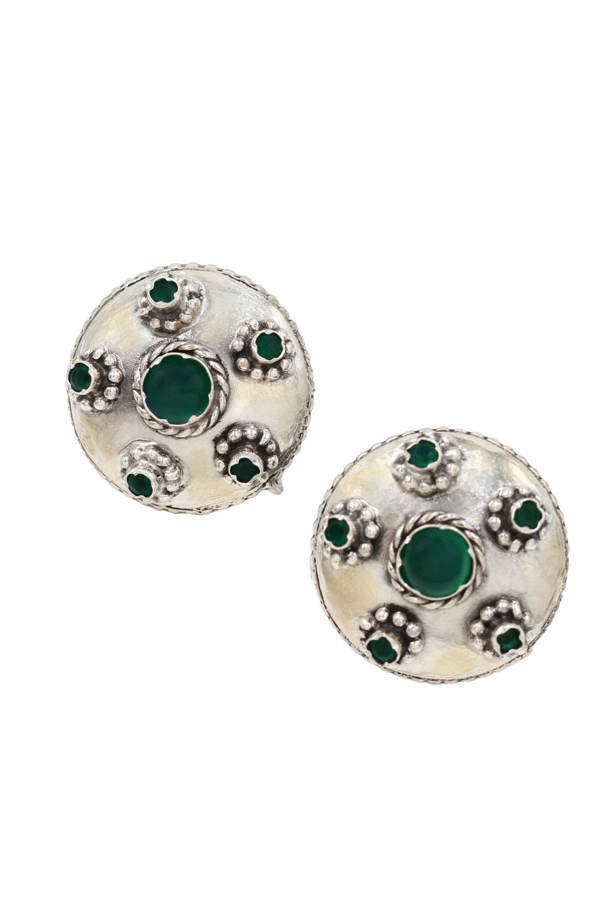 Boho Silver Earrings in Green