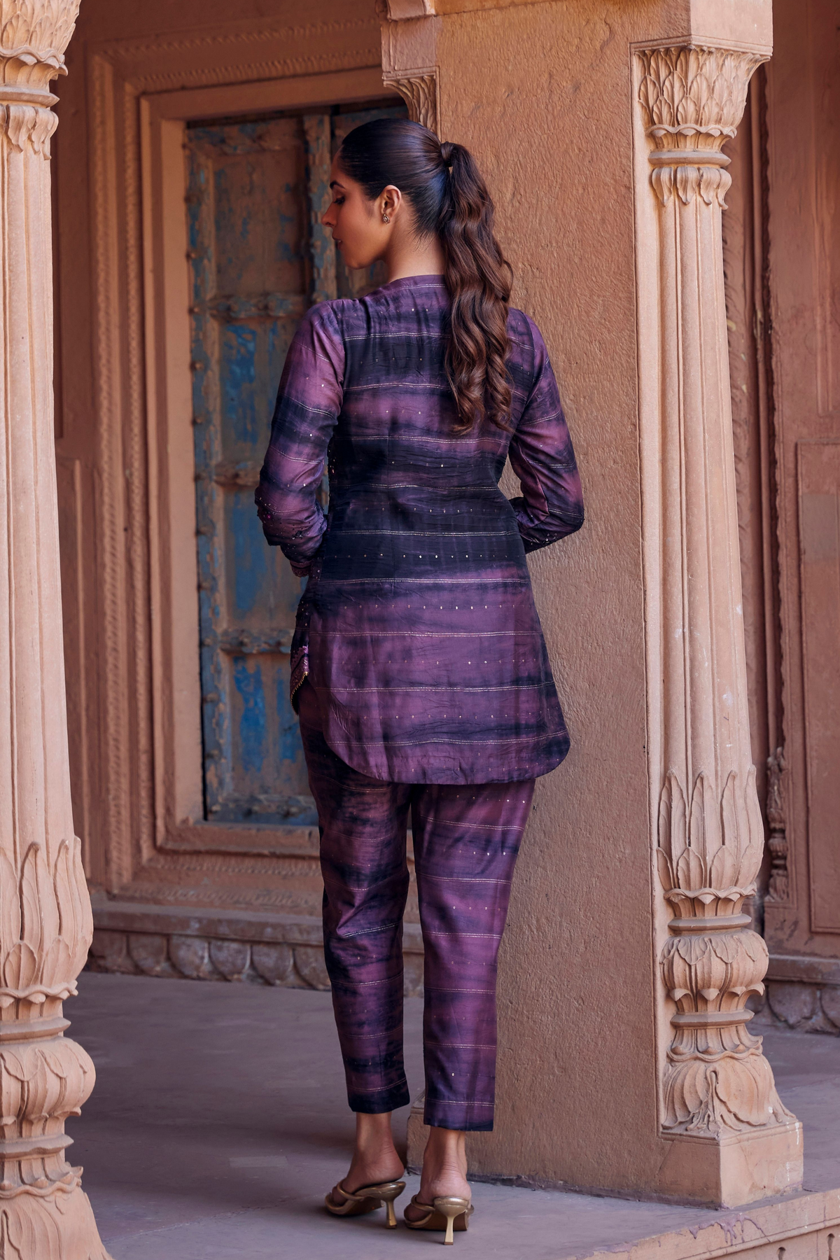 Roya Purple Black Chanderi Silk Co-ord Set