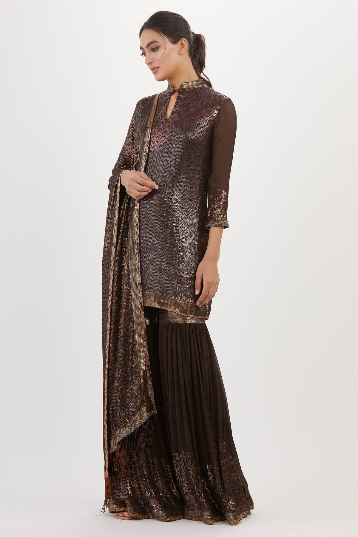 Coffee Sequins Sharara Set