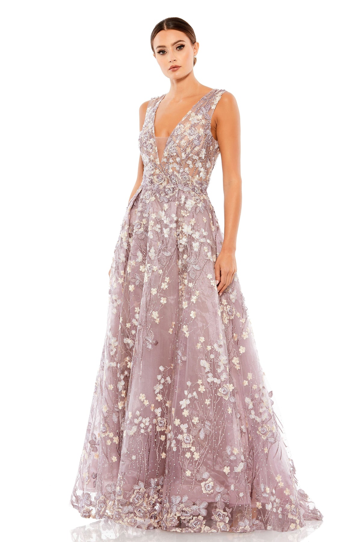 Embroidered Lilac Long Gown