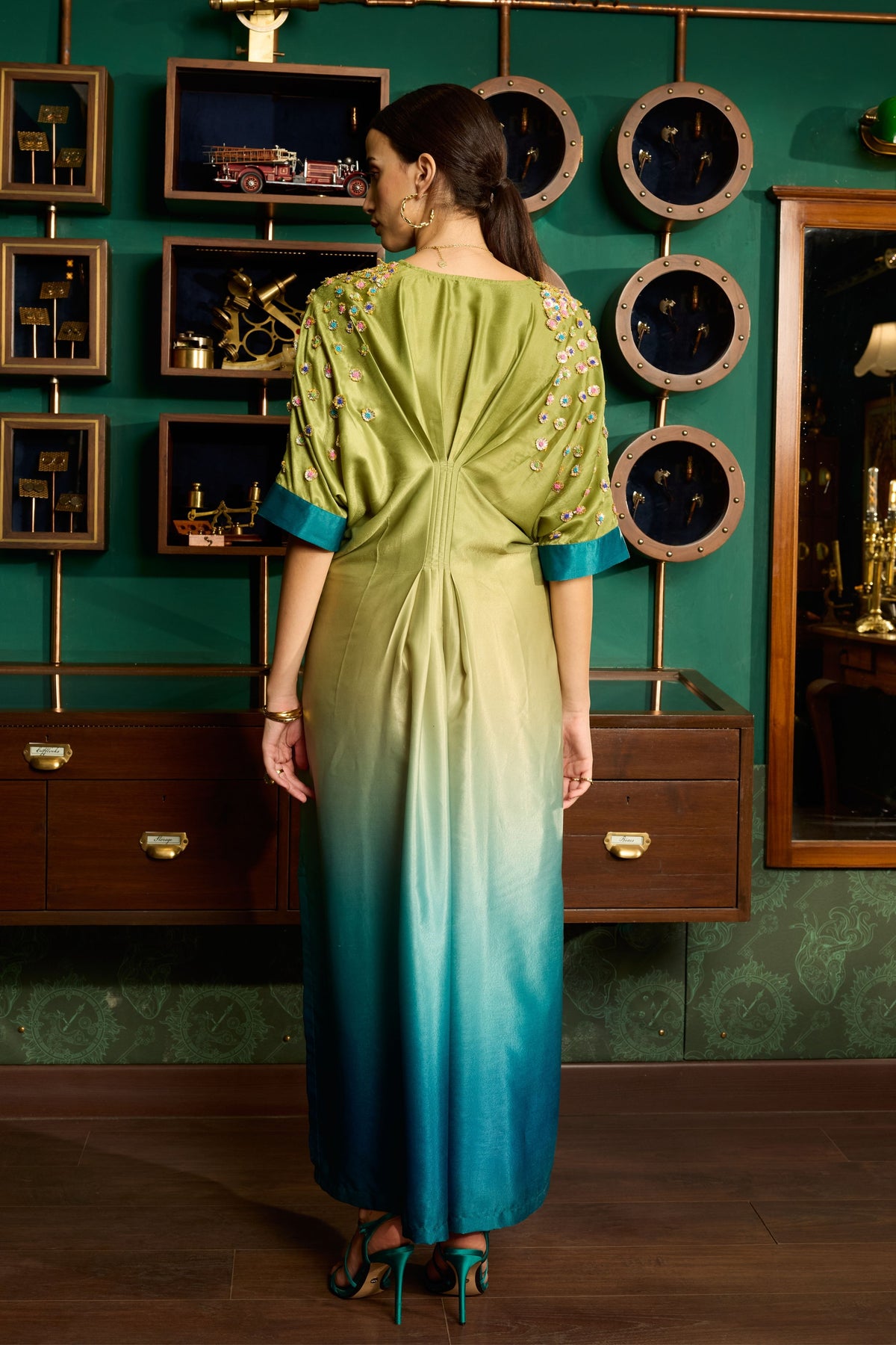 Green Ombre Embroidered Kaftan