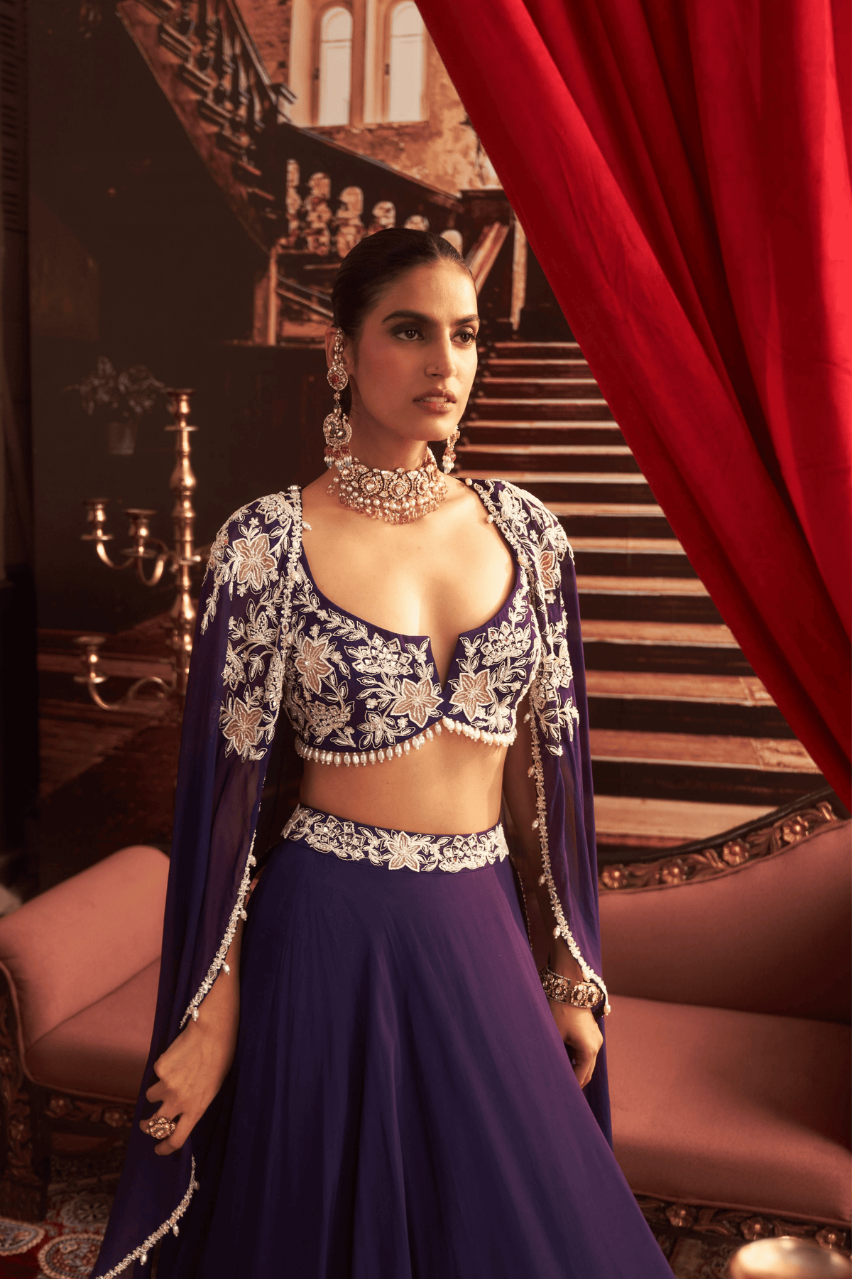 Lehenga Set With Cape