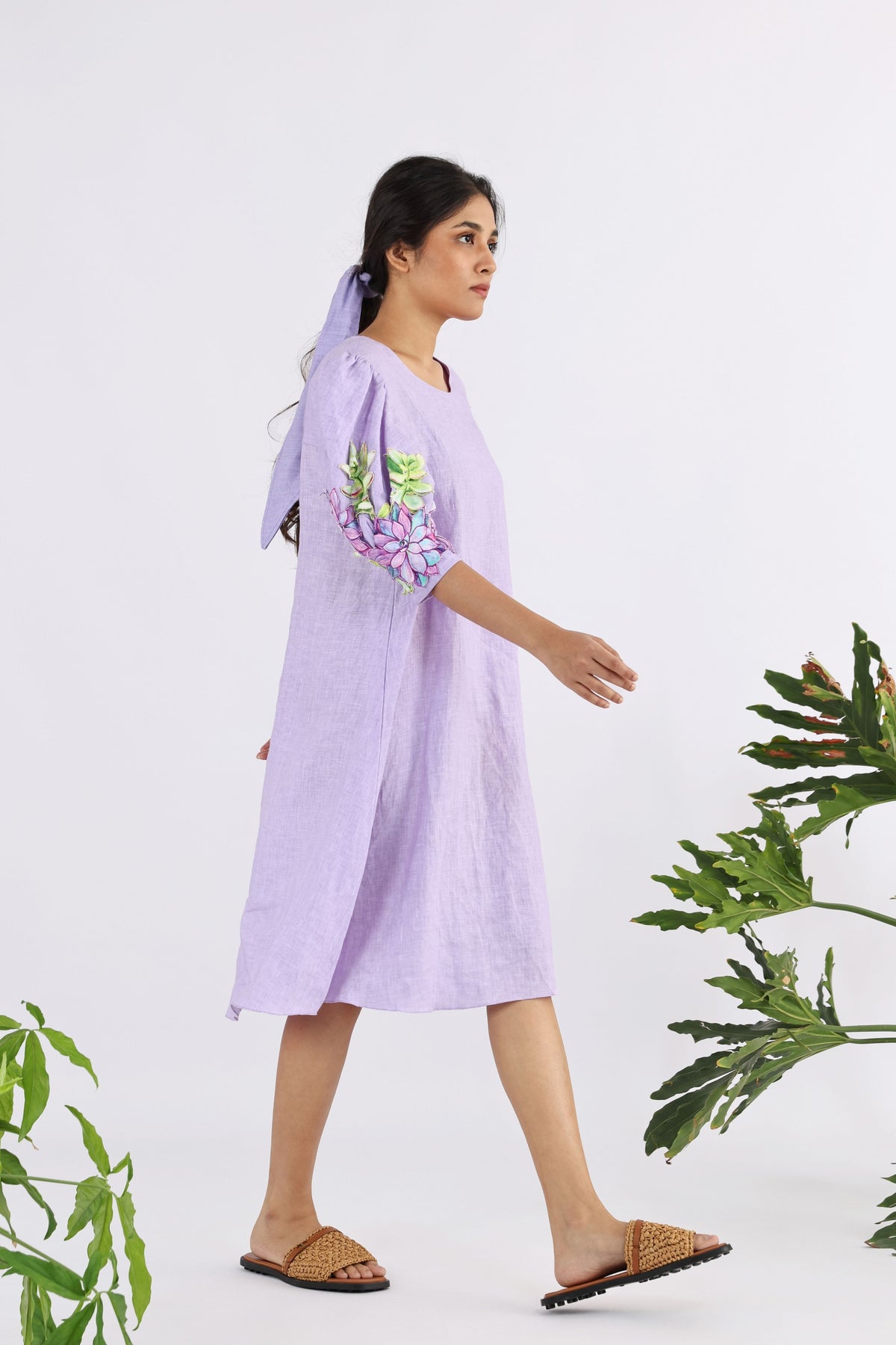 Mauve Plumeria Embroidered Dress