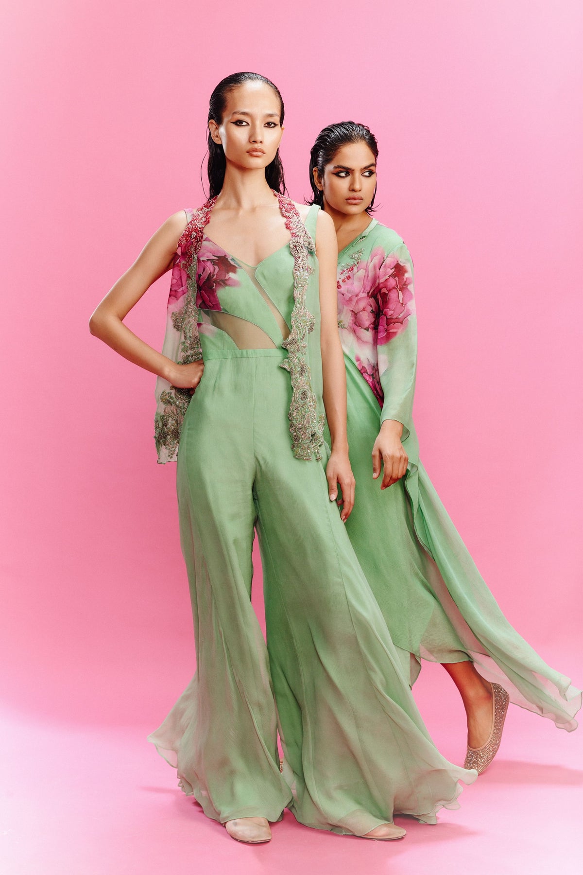 Elara Mint Green Jumpsuit Set