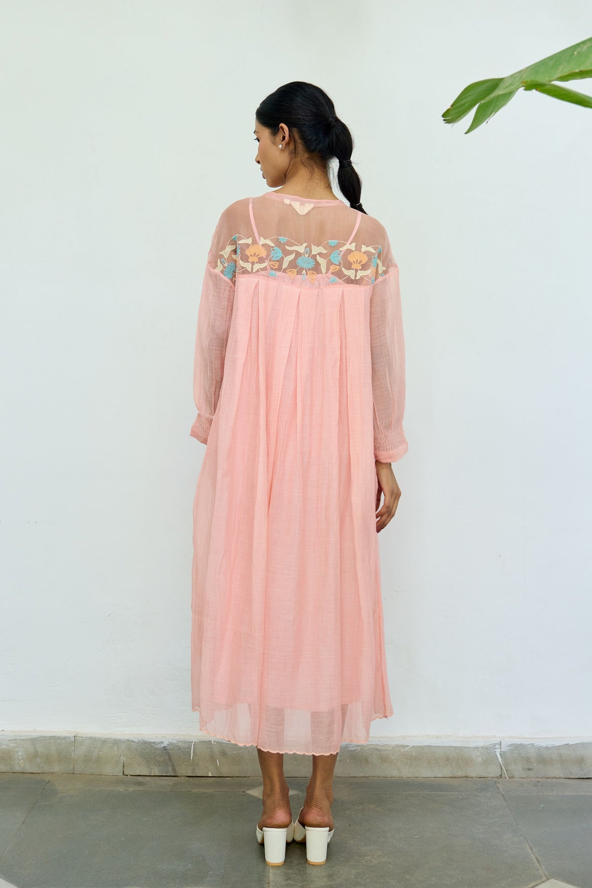 Pink Silk Organza Yoke Dress