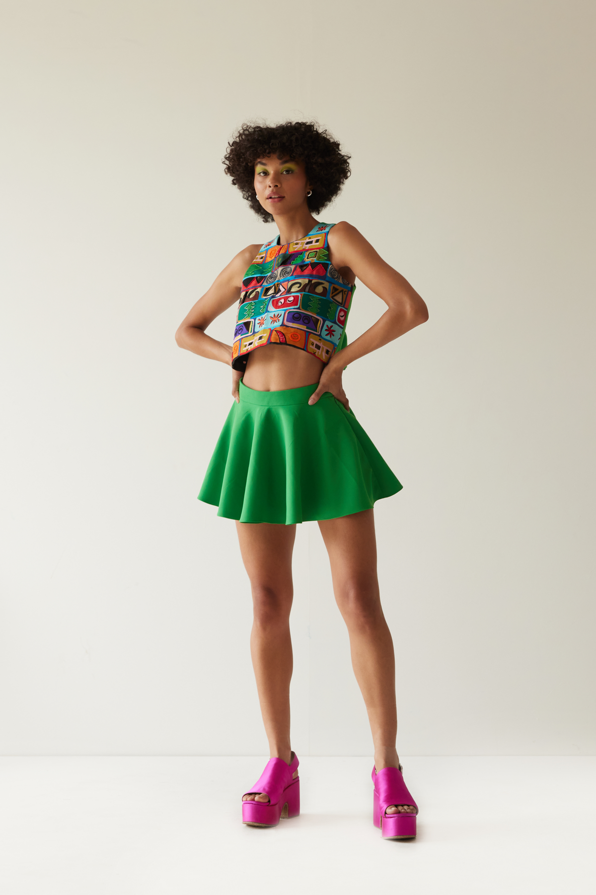 Bricks Crop Top With Skirt