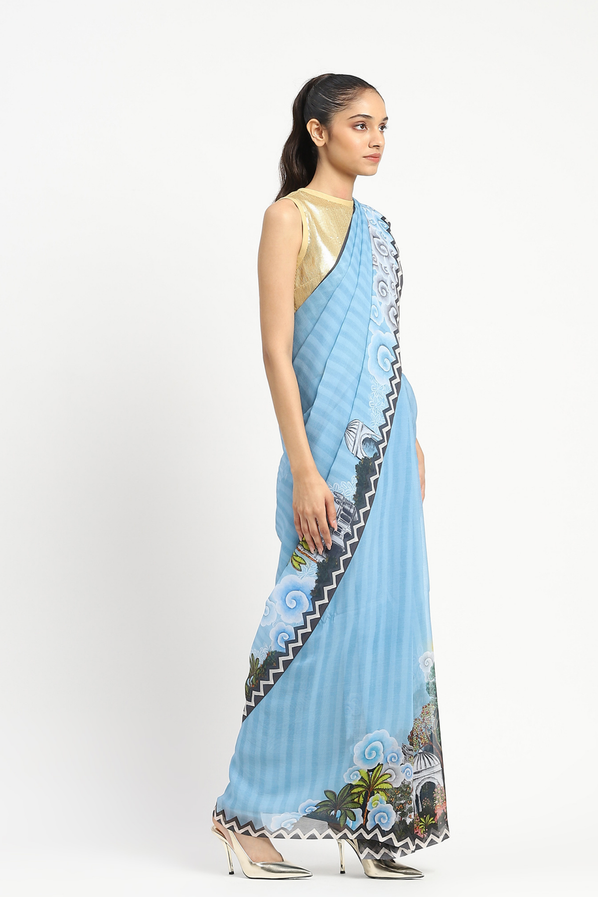 City Graffiti Blue Printed Saree