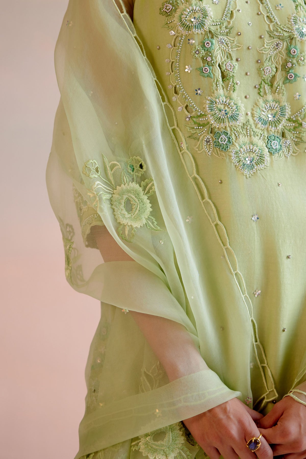 Mint Green Tonal Cutwork Dupatta