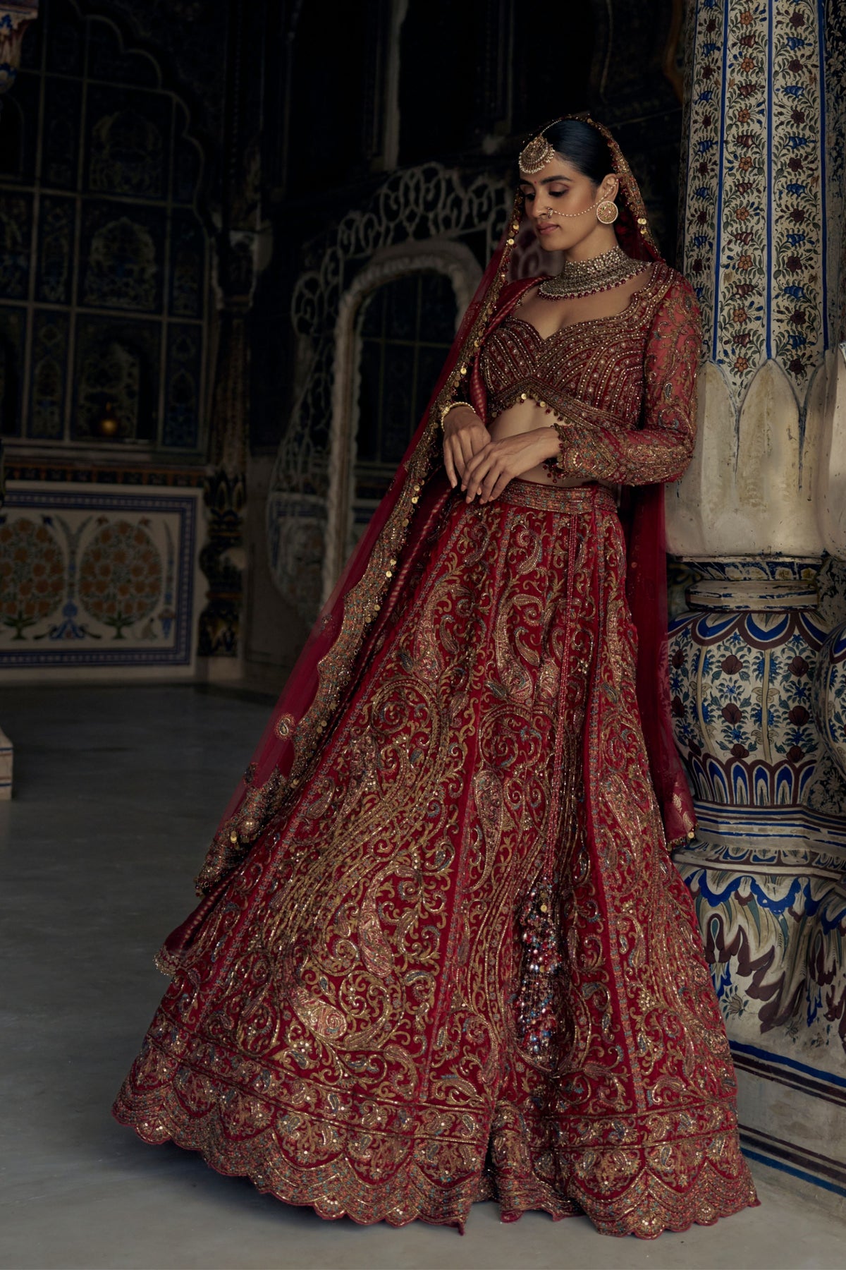 Red antique Embroidery Lehenga Choli Set